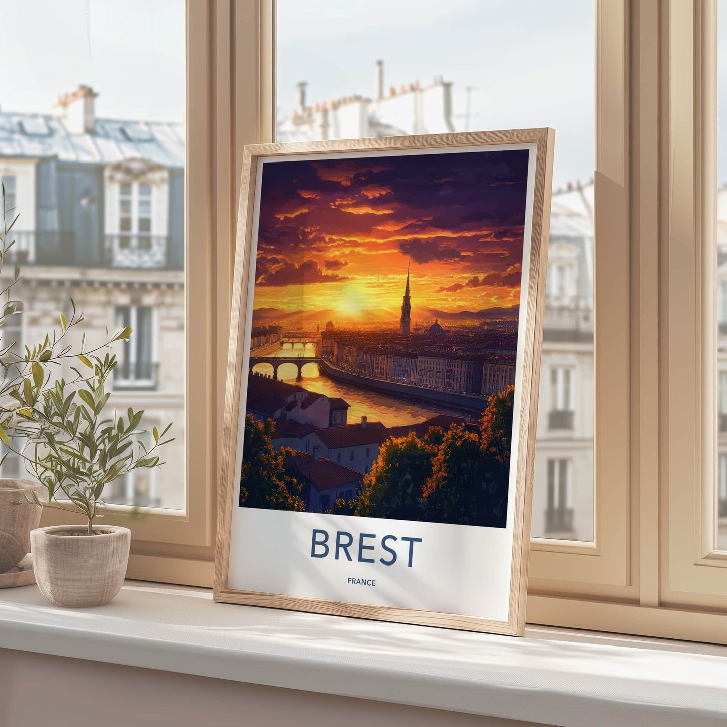 Brest Poster - France Wall Art - Dramatic Sunset City Home Decor
