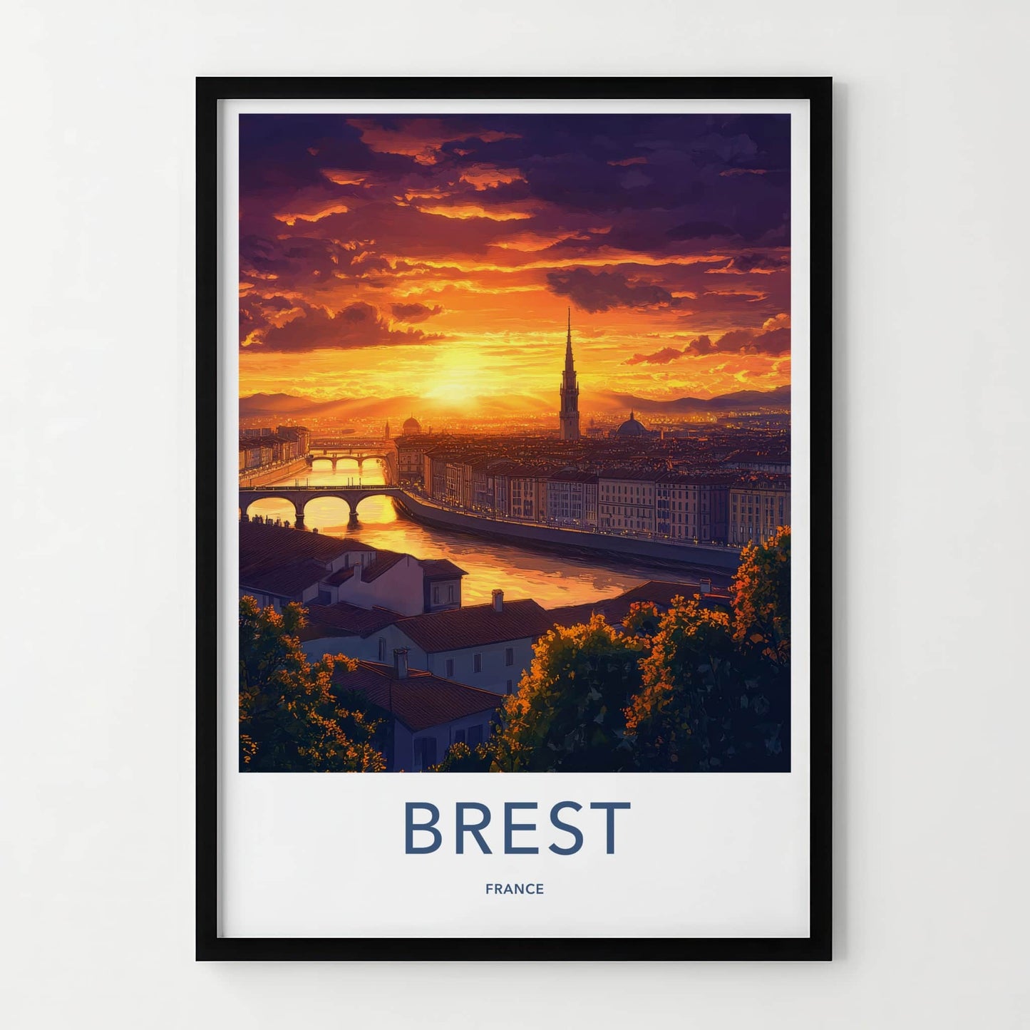 Brest Poster - France Wall Art - Dramatic Sunset City Home Decor