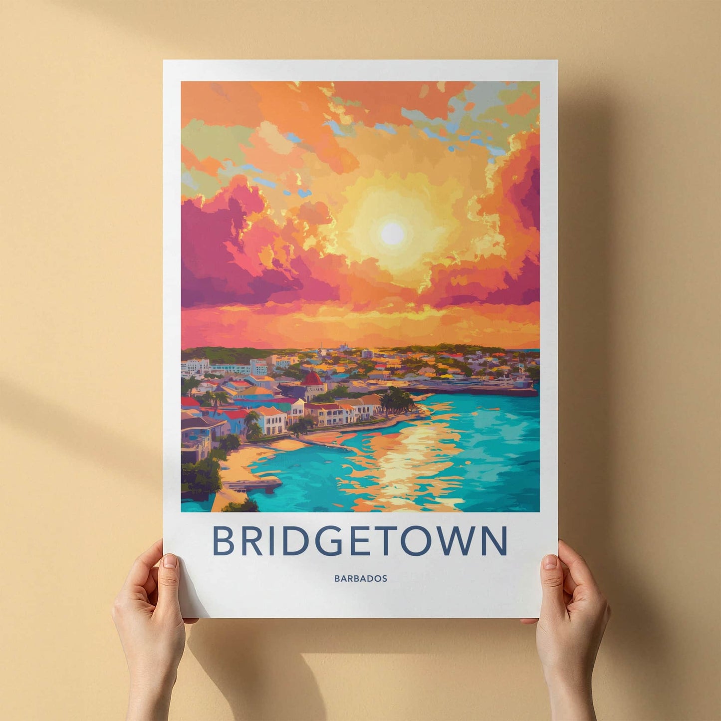 Bridgetown Poster - Barbados Travel Art - Coastal Sunset View Wall Decor