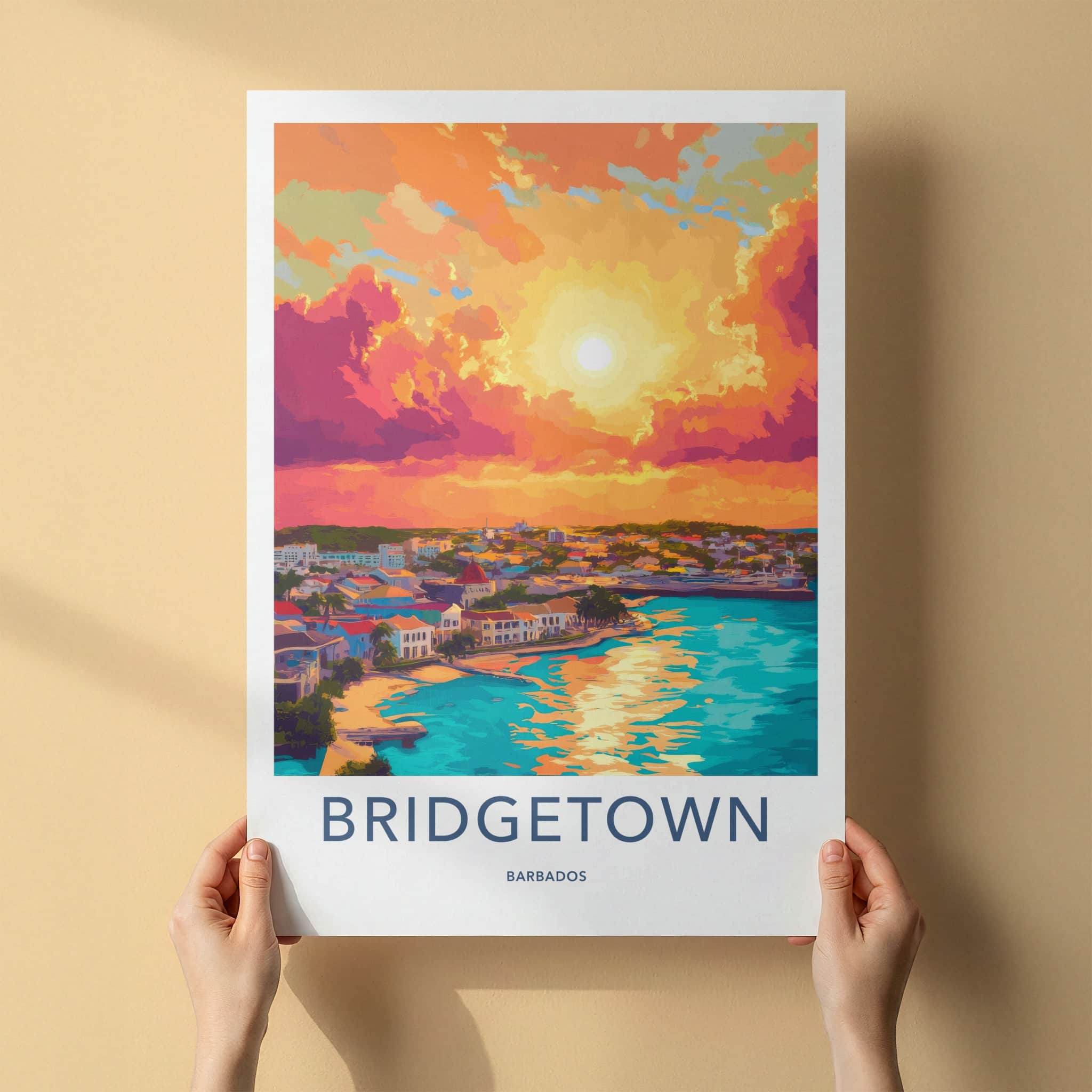 Bridgetown Poster - Barbados Travel Art - Coastal Sunset View Wall Decor