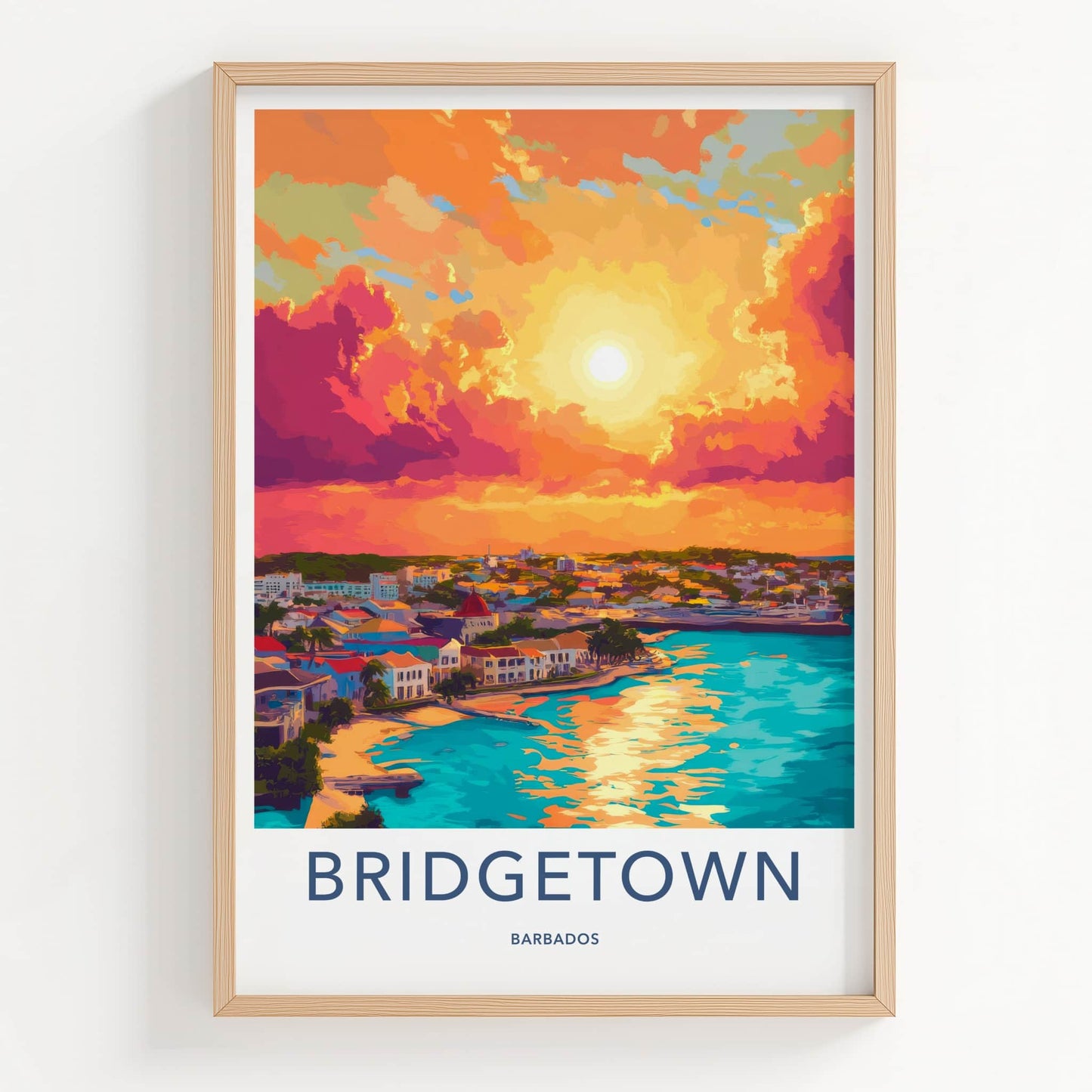 Bridgetown Poster - Barbados Travel Art - Coastal Sunset View Wall Decor