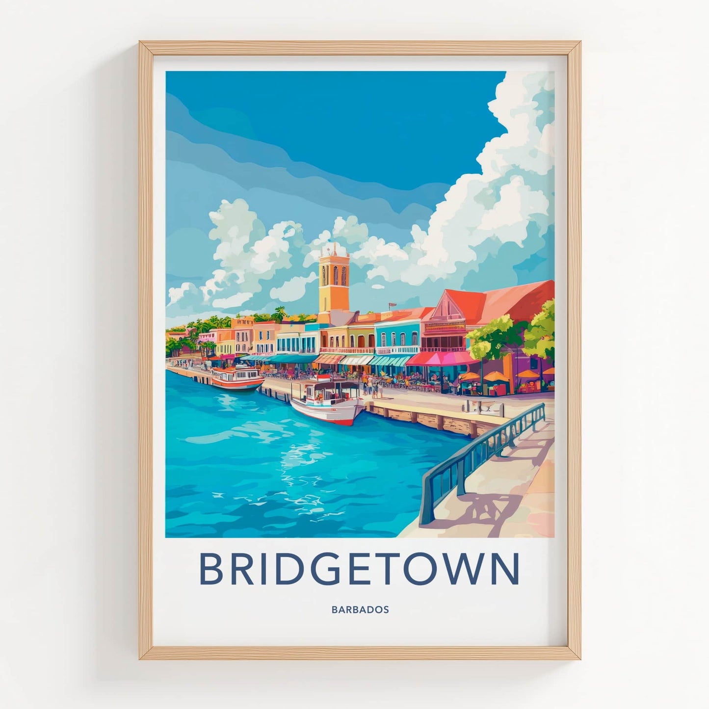 Bridgetown Poster - Barbados Travel Art - Vibrant City Harbor Home Decor