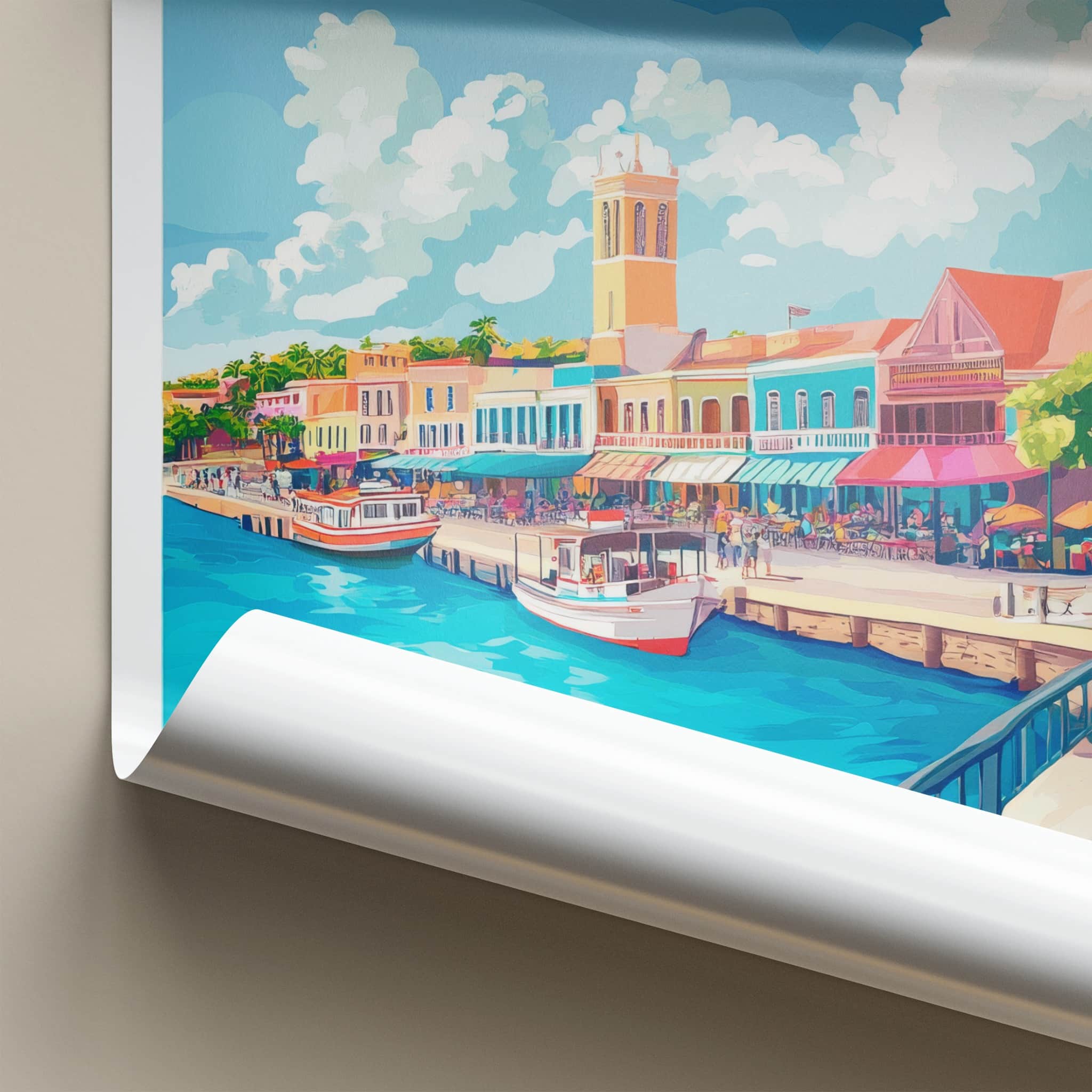 Bridgetown Poster - Barbados Travel Art - Vibrant City Harbor Home Decor