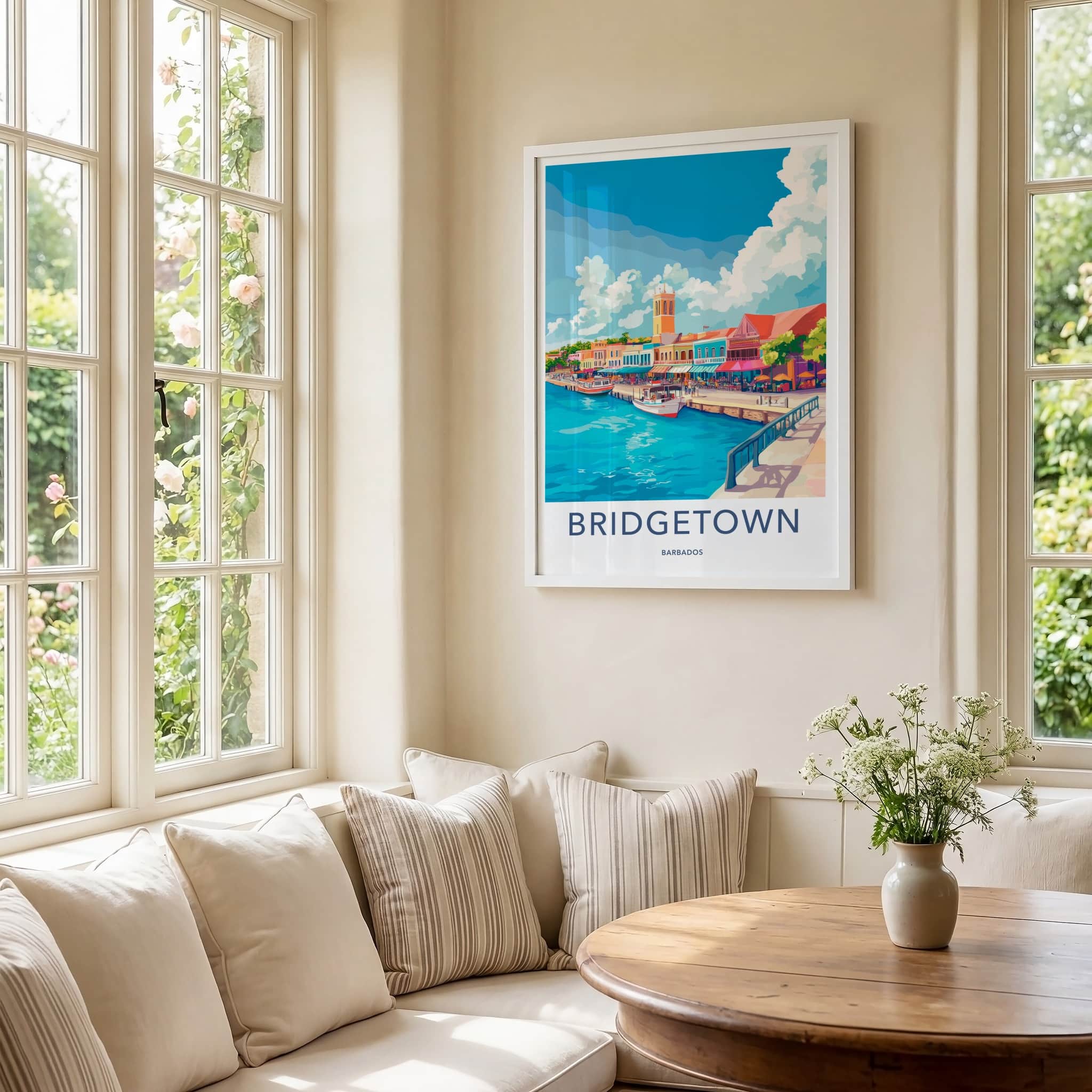Bridgetown Poster - Barbados Travel Art - Vibrant City Harbor Home Decor