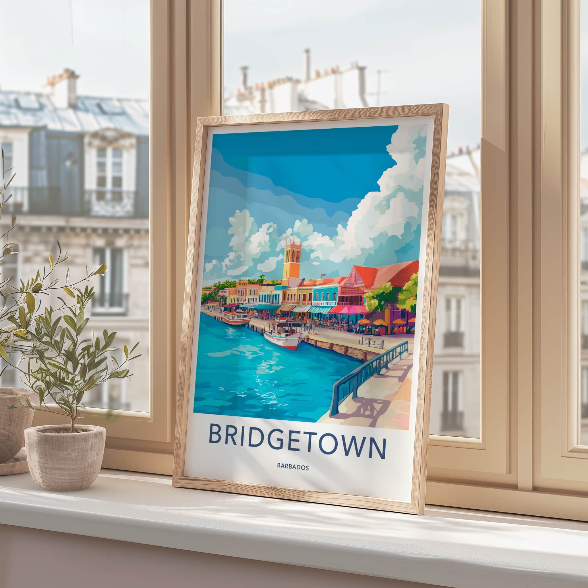 Bridgetown Poster - Barbados Travel Art - Vibrant City Harbor Home Decor