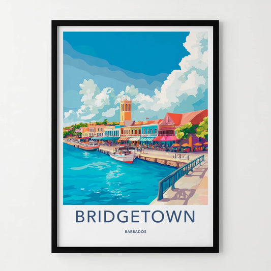 Bridgetown Poster - Barbados Travel Art - Vibrant City Harbor Home Decor
