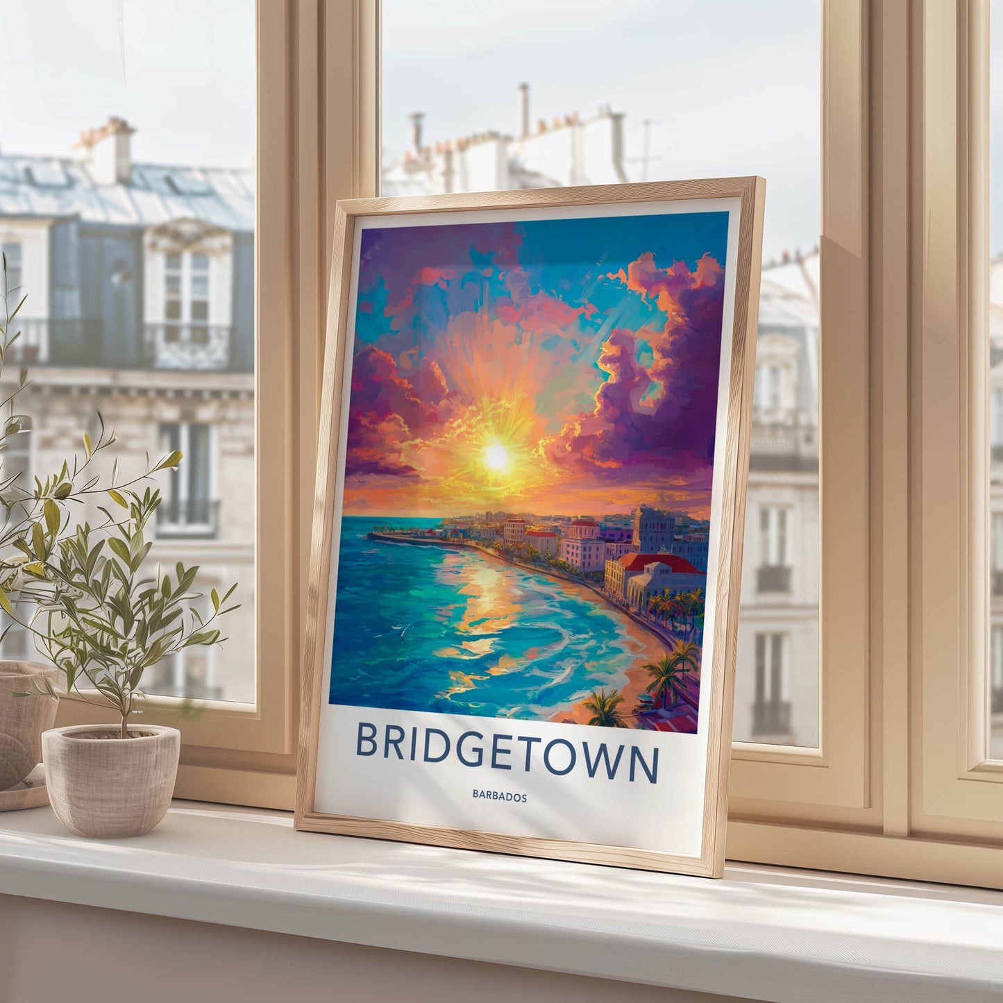 Bridgetown Poster - Barbados Travel Art - Vibrant Coastal Sunset Home Decor