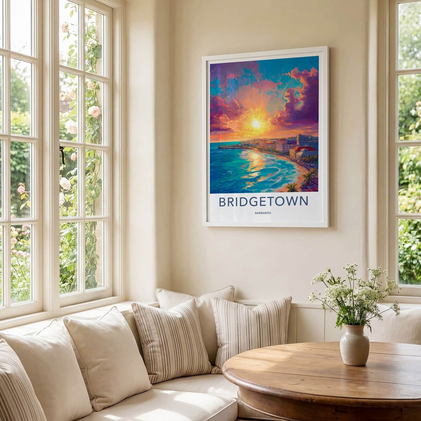 Bridgetown Poster - Barbados Travel Art - Vibrant Coastal Sunset Home Decor