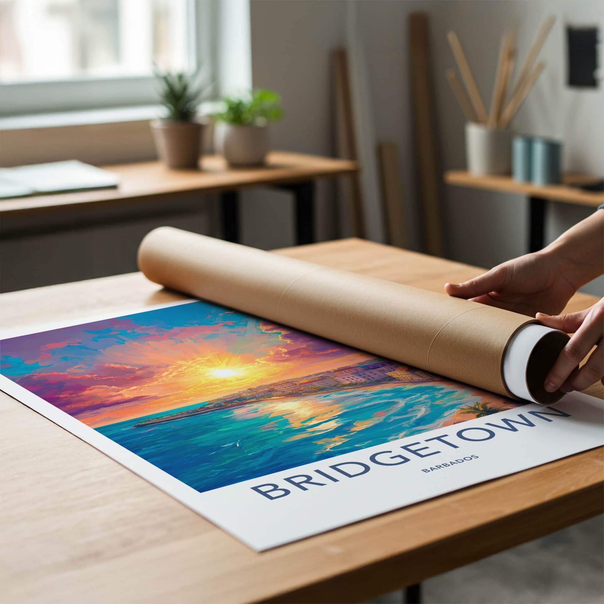 Bridgetown Poster - Barbados Travel Art - Vibrant Coastal Sunset Home Decor