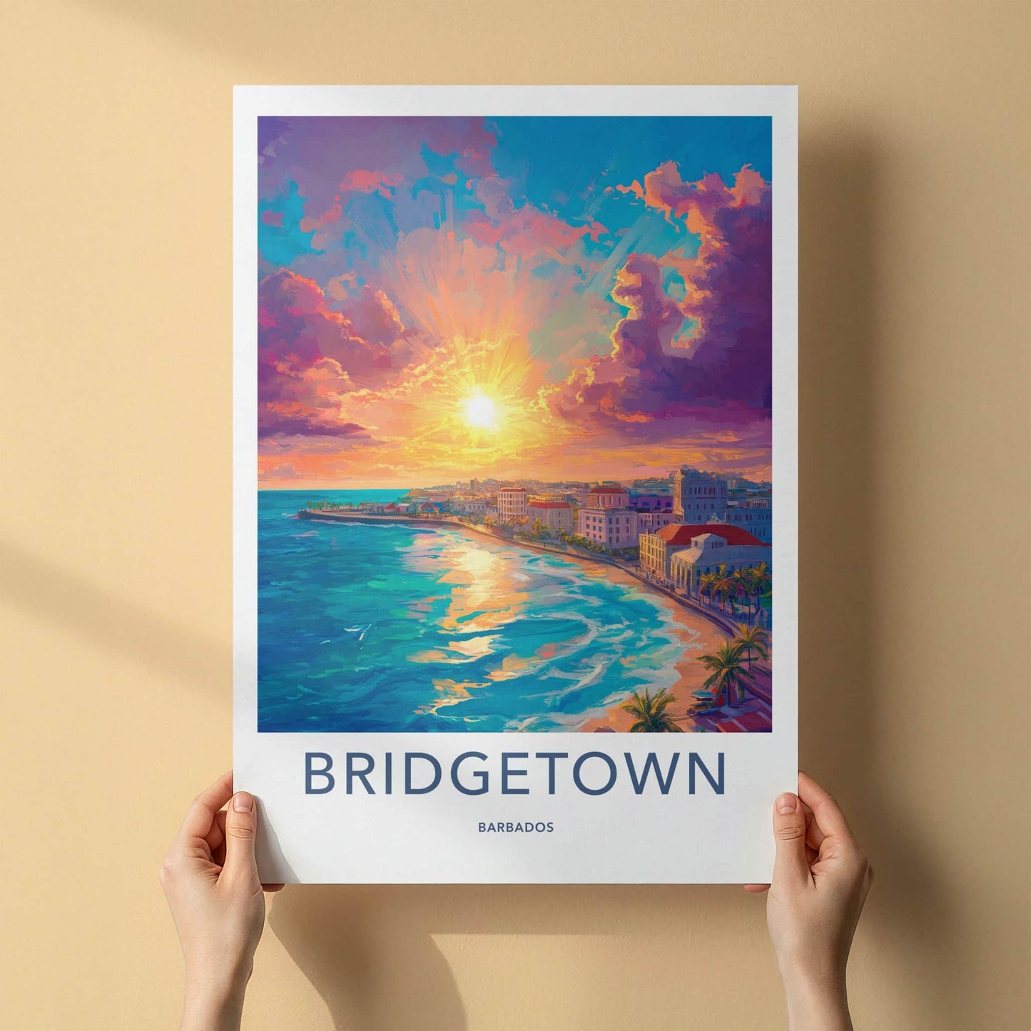 Bridgetown Poster - Barbados Travel Art - Vibrant Coastal Sunset Home Decor
