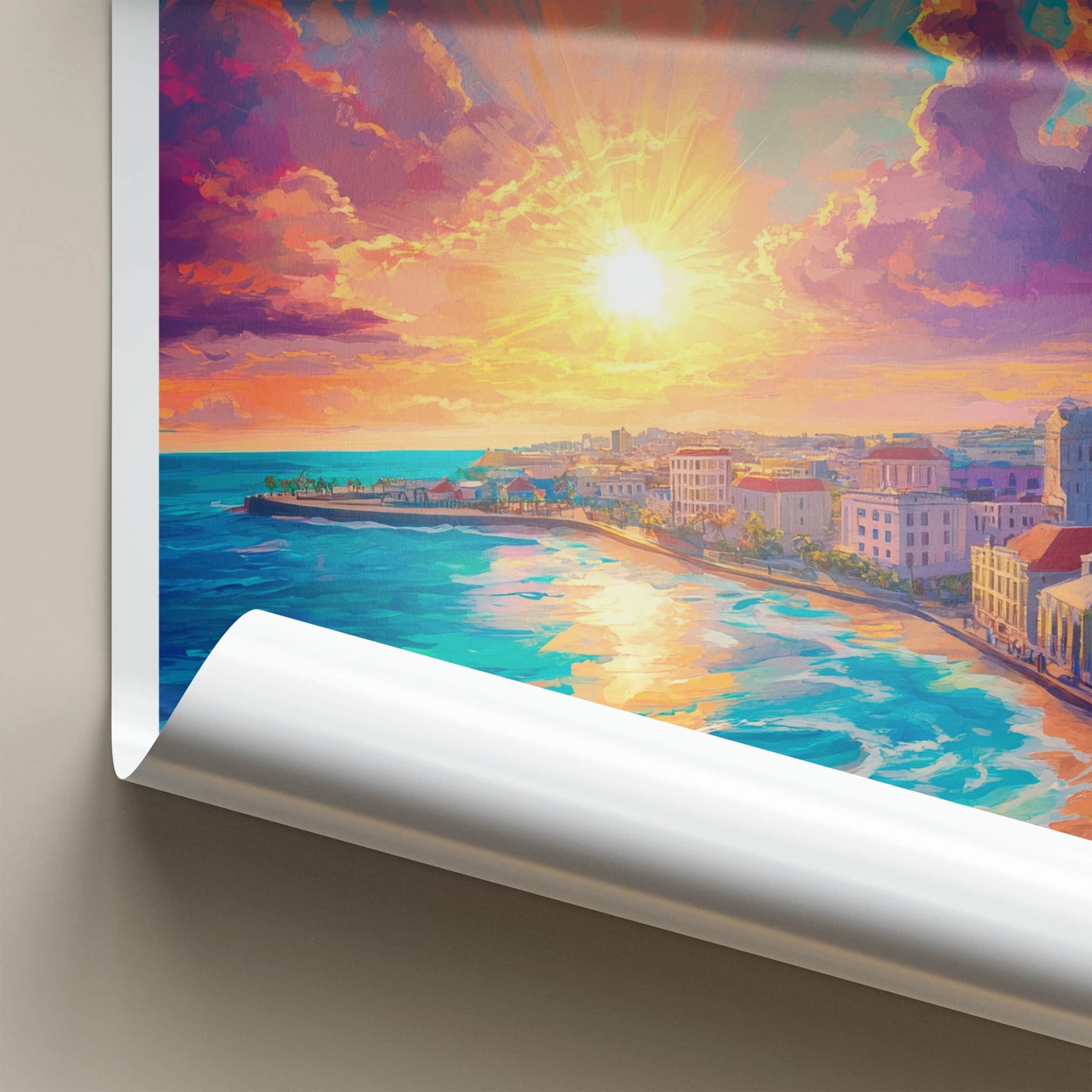 Bridgetown Poster - Barbados Travel Art - Vibrant Coastal Sunset Home Decor