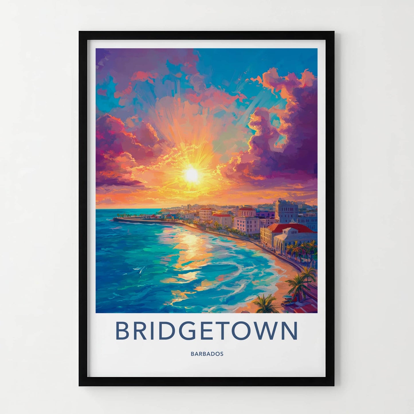 Bridgetown Poster - Barbados Travel Art - Vibrant Coastal Sunset Home Decor