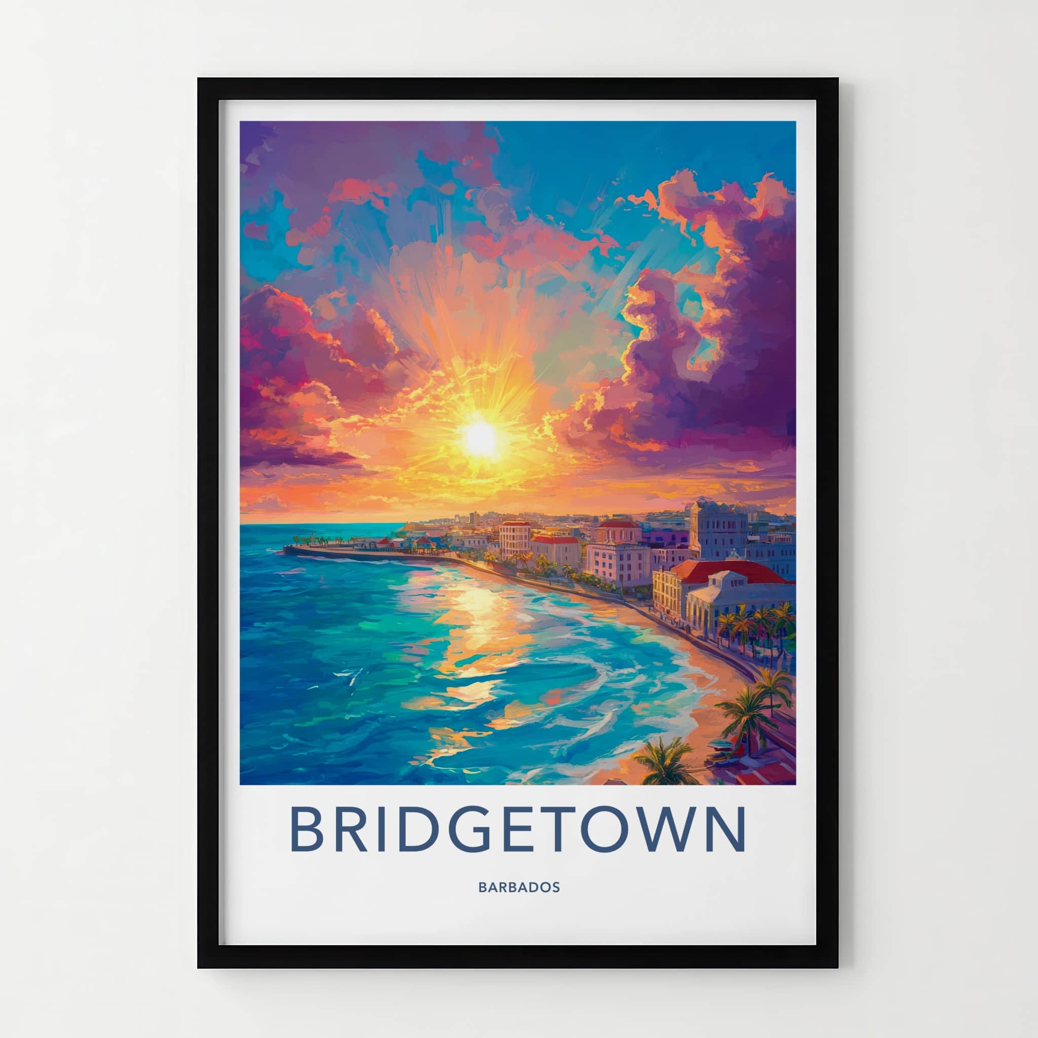Bridgetown Poster - Barbados Travel Art - Vibrant Coastal Sunset Home Decor