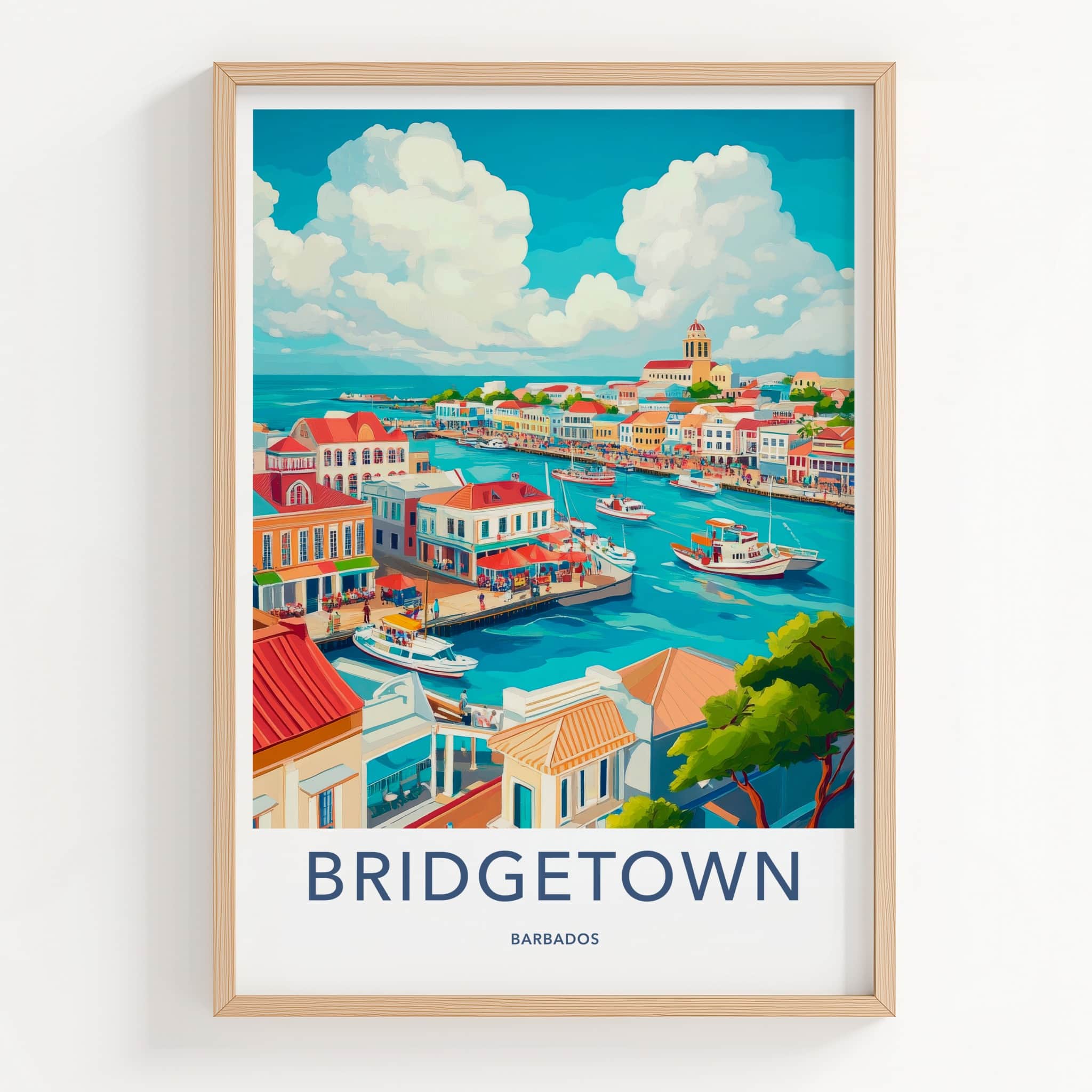 Bridgetown Poster - Barbados Travel Art - Vibrant Harbor Town Home Decor