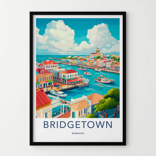 Bridgetown Poster - Barbados Travel Art - Vibrant Harbor Town Home Decor