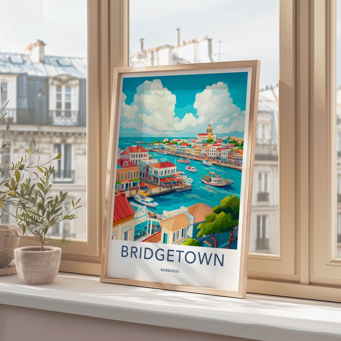Bridgetown Poster - Barbados Travel Art - Vibrant Harbor Town Home Decor
