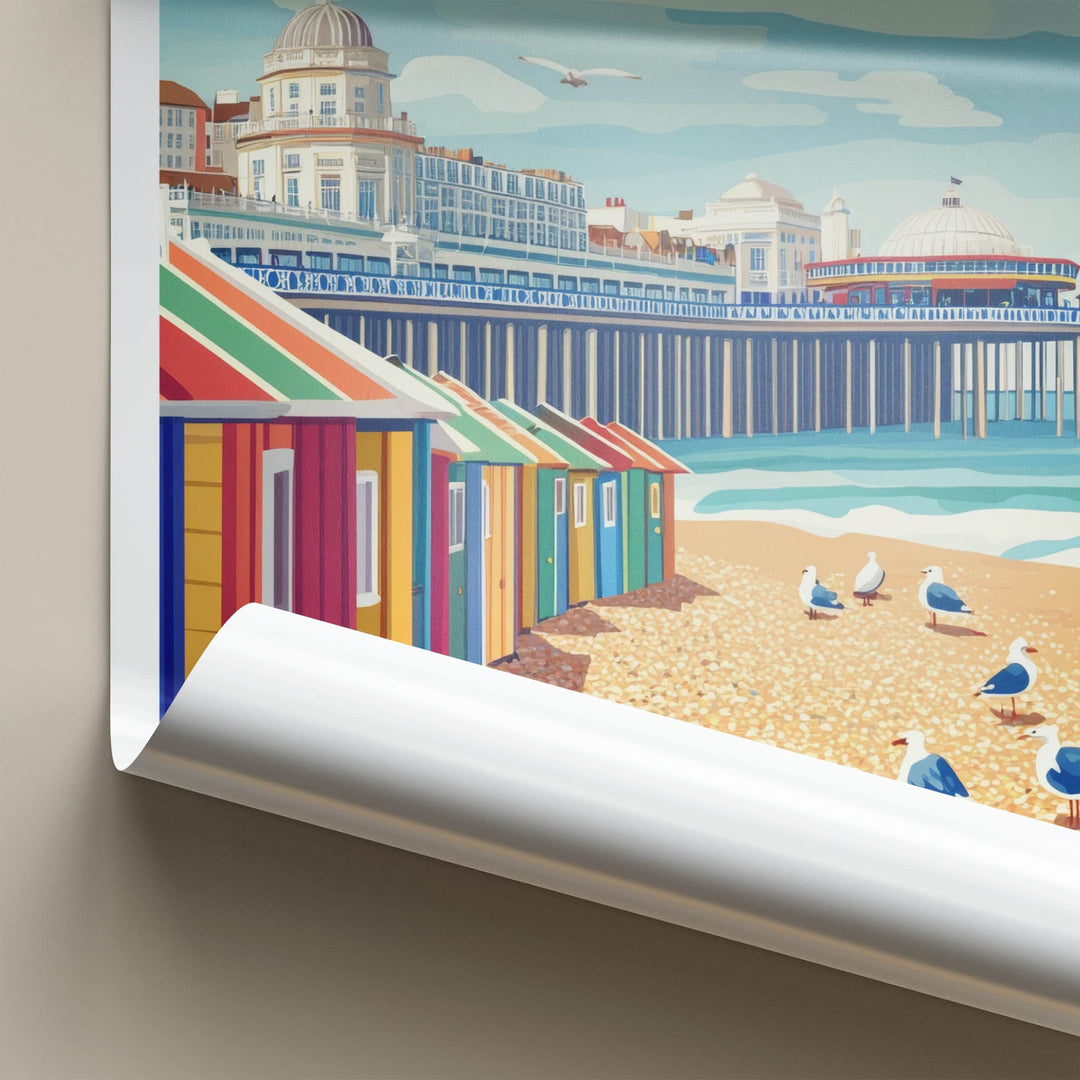 Brighton Poster - England Travel Art - Colorful Beach Huts Home Decor