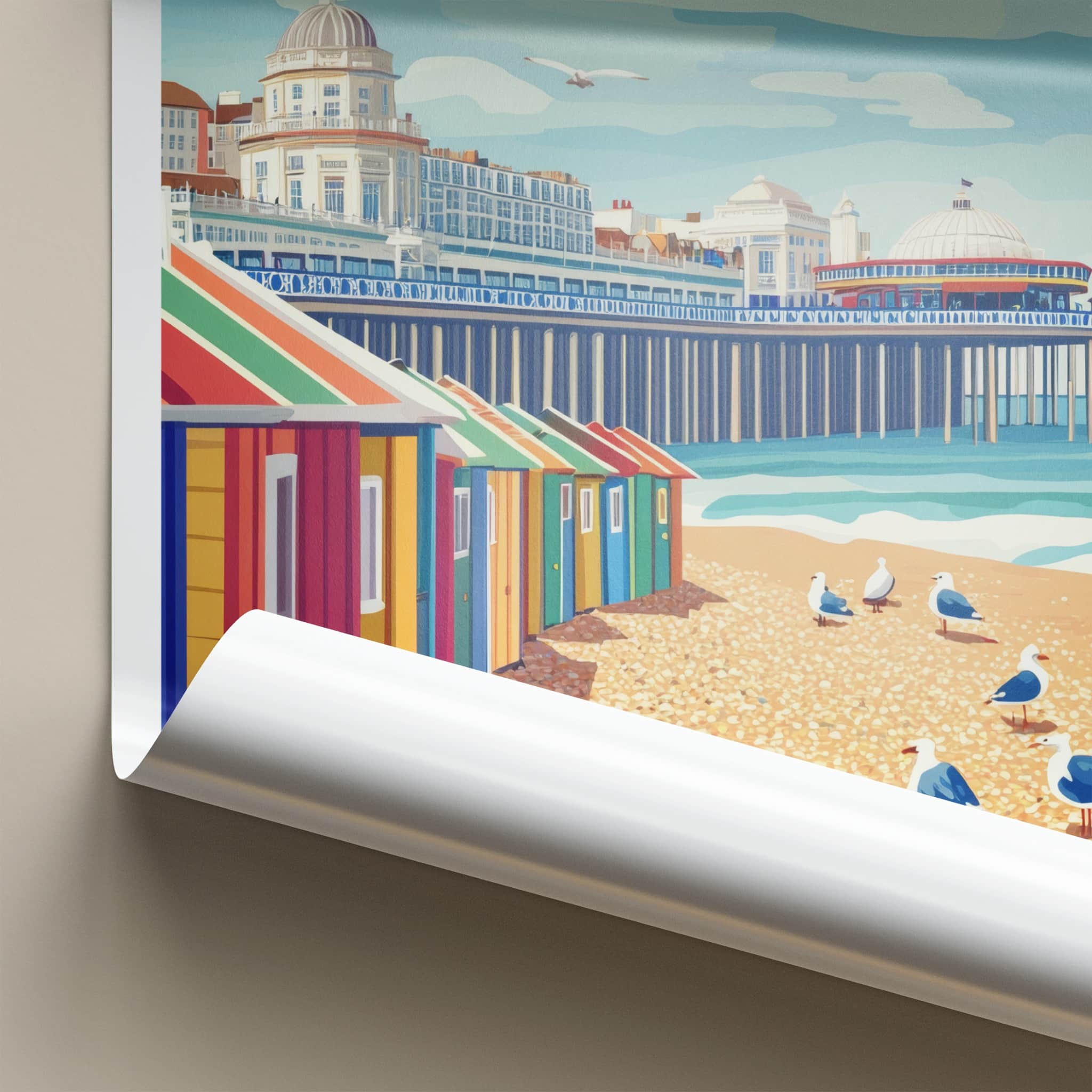 Brighton Poster - England Travel Art - Colorful Beach Huts Home Decor