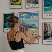 Brighton Poster - England Travel Art - Colorful Beach Huts Home Decor