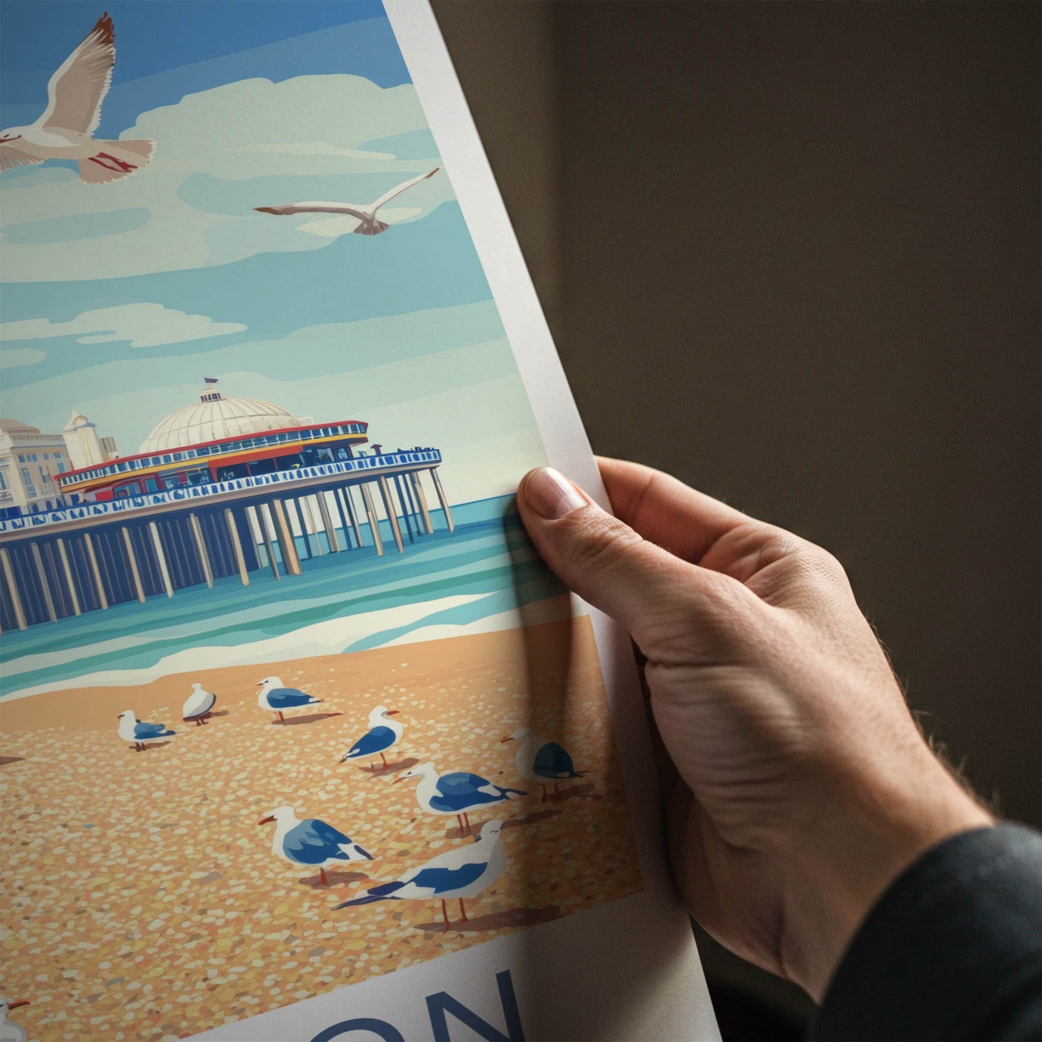 Brighton Poster - England Travel Art - Colorful Beach Huts Home Decor