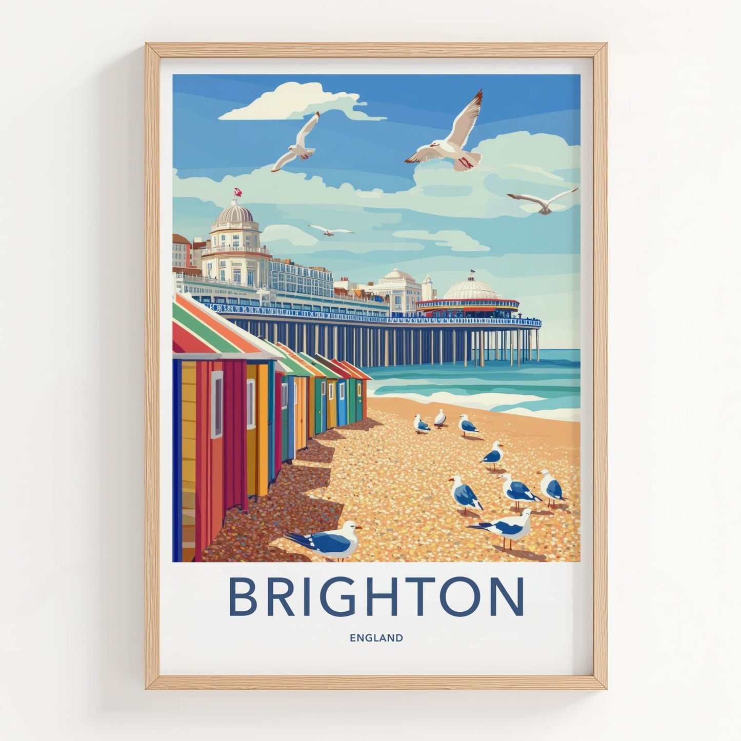 Brighton Poster - England Travel Art - Colorful Beach Huts Home Decor