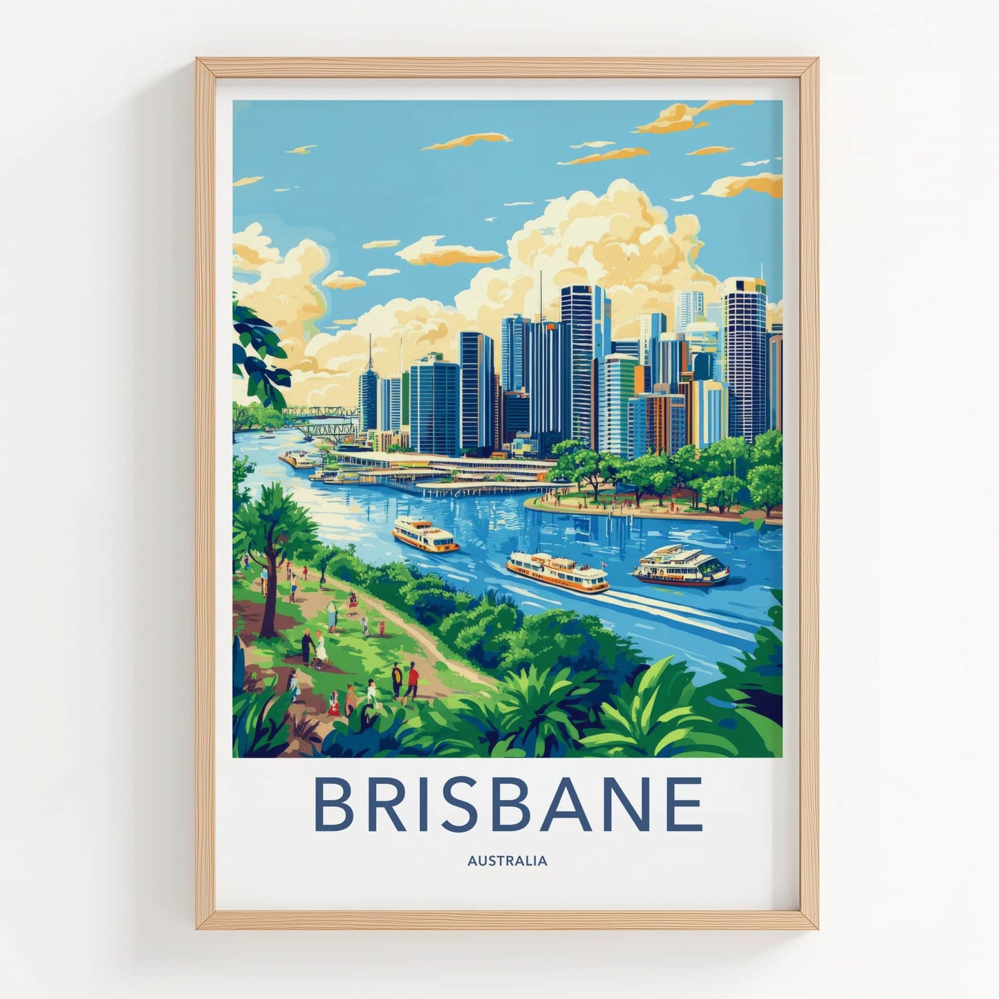 Brisbane Poster - Australia Travel Art - River City Scene Home Decor