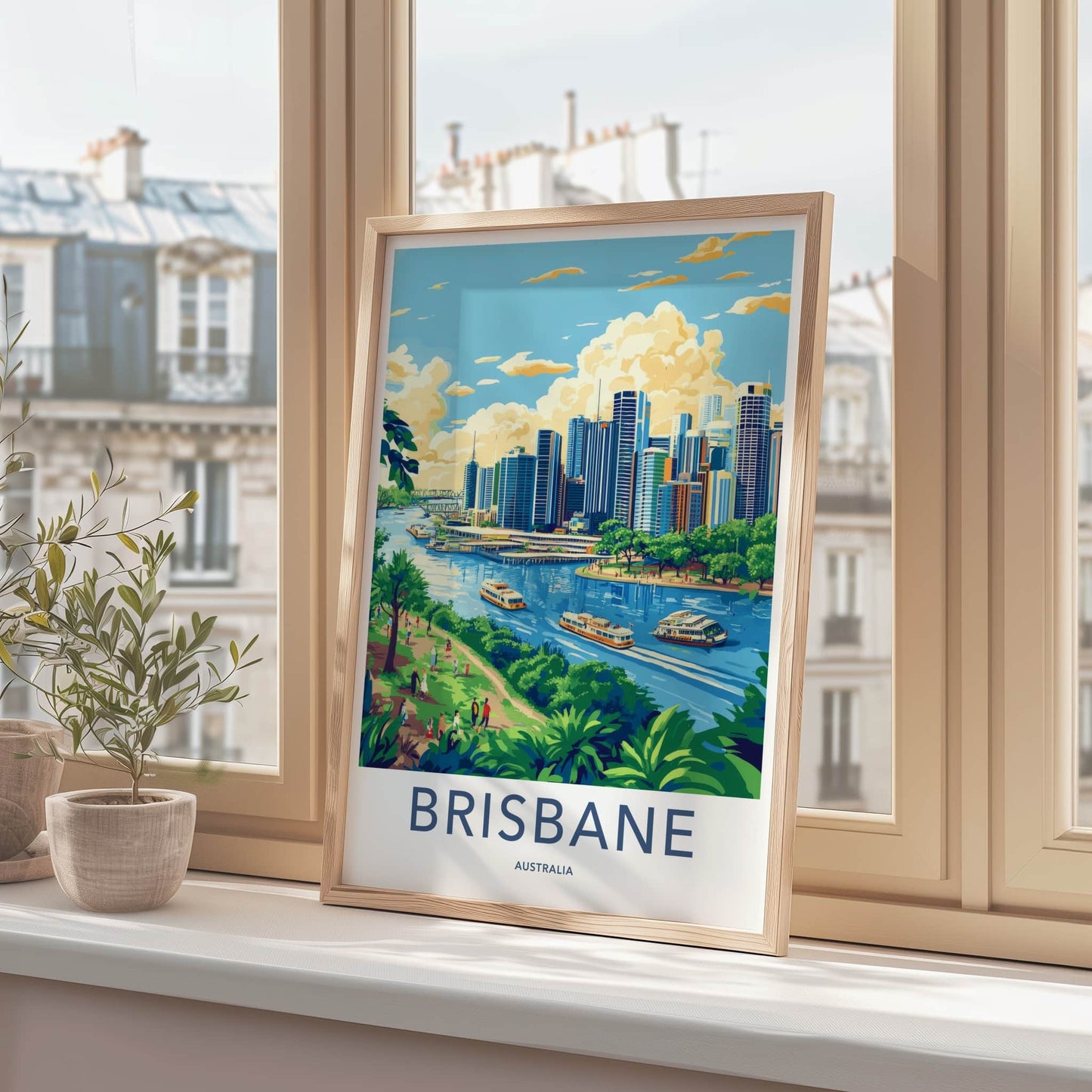 Brisbane Poster - Australia Travel Art - River City Scene Home Decor