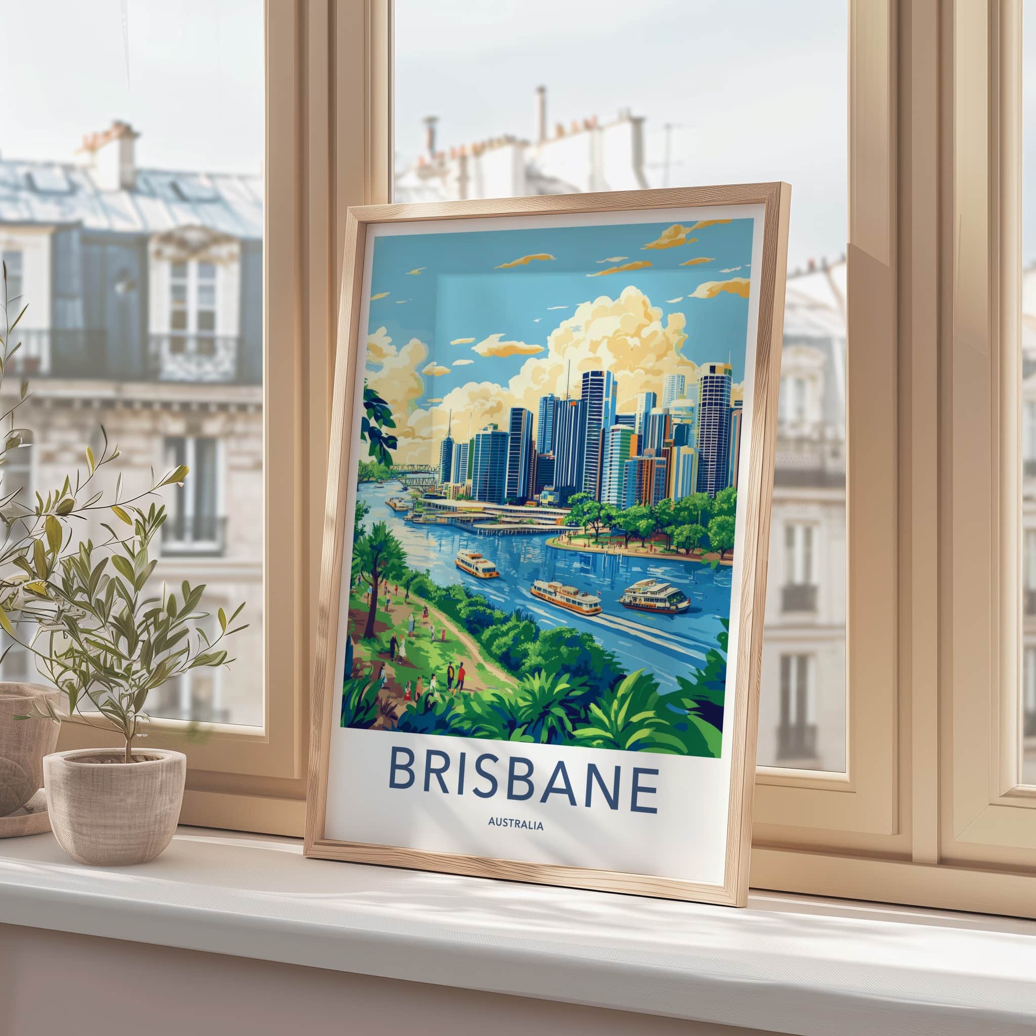 Brisbane Poster - Australia Travel Art - River City Scene Home Decor