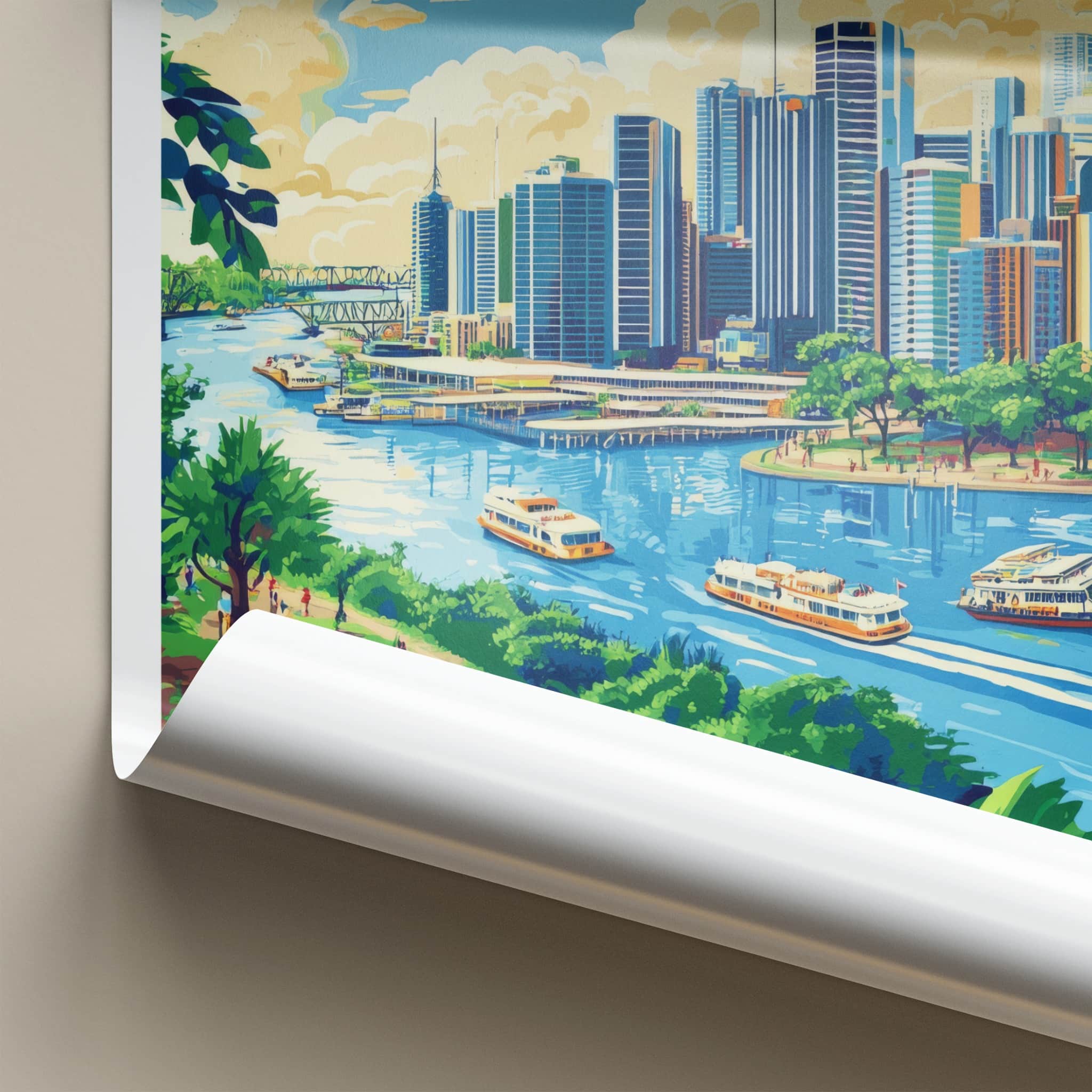 Brisbane Poster - Australia Travel Art - River City Scene Home Decor