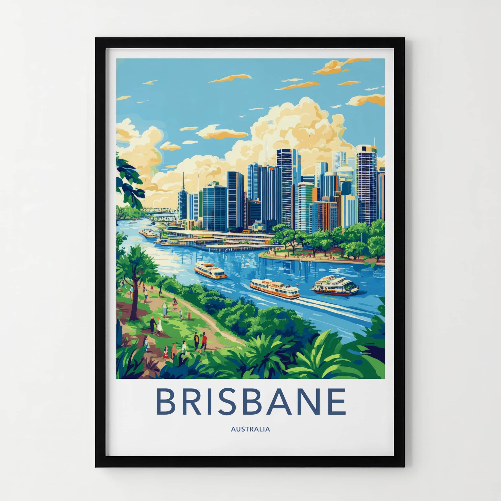 Brisbane Poster - Australia Travel Art - River City Scene Home Decor