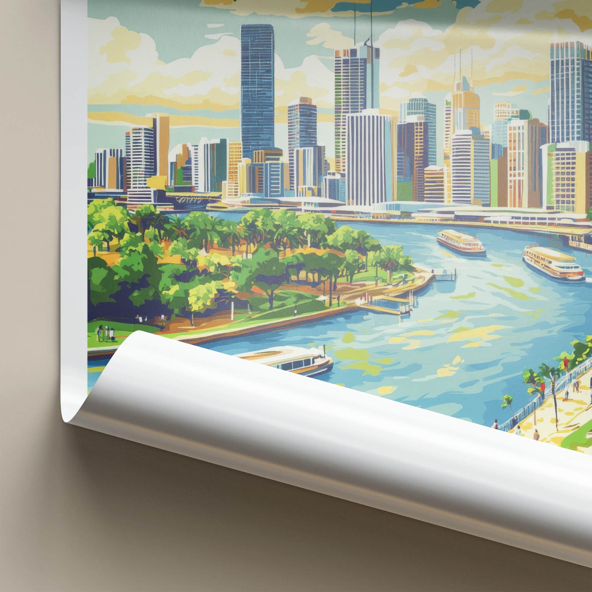 Brisbane Poster - Australia Travel Art - Vibrant Cityscape River Home Decor
