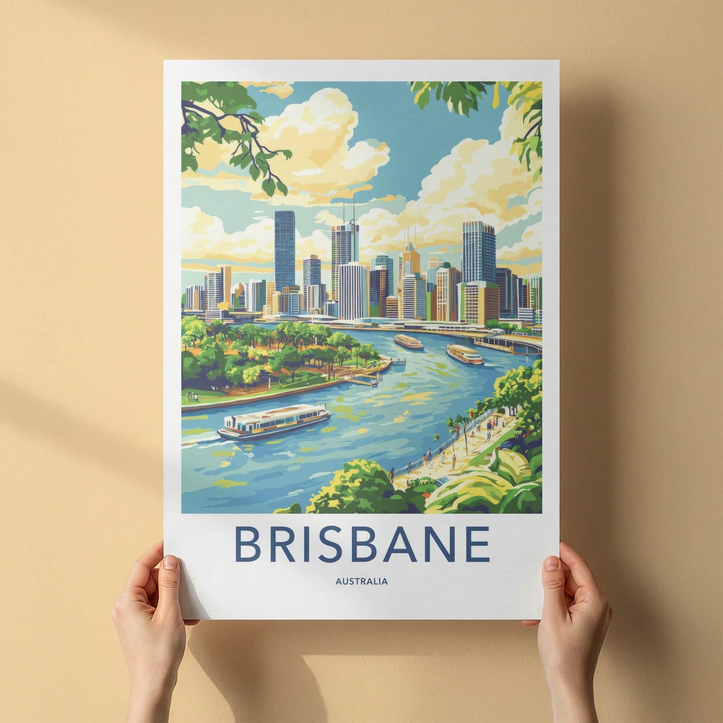 Brisbane Poster - Australia Travel Art - Vibrant Cityscape River Home Decor