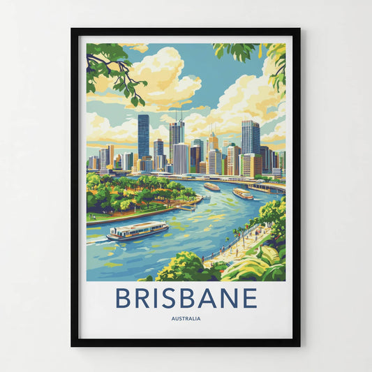 Brisbane Poster - Australia Travel Art - Vibrant Cityscape River Home Decor