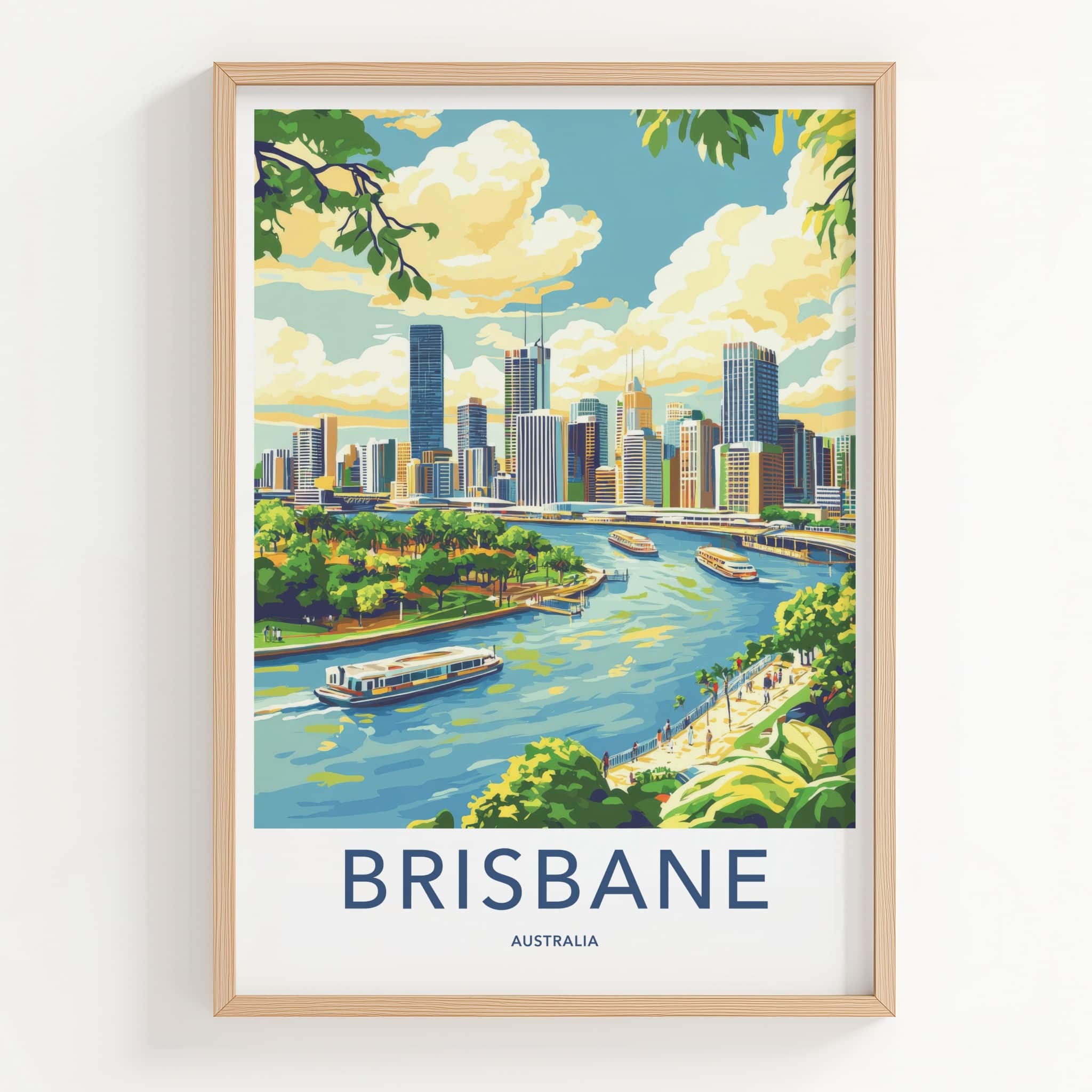 Brisbane Poster - Australia Travel Art - Vibrant Cityscape River Home Decor