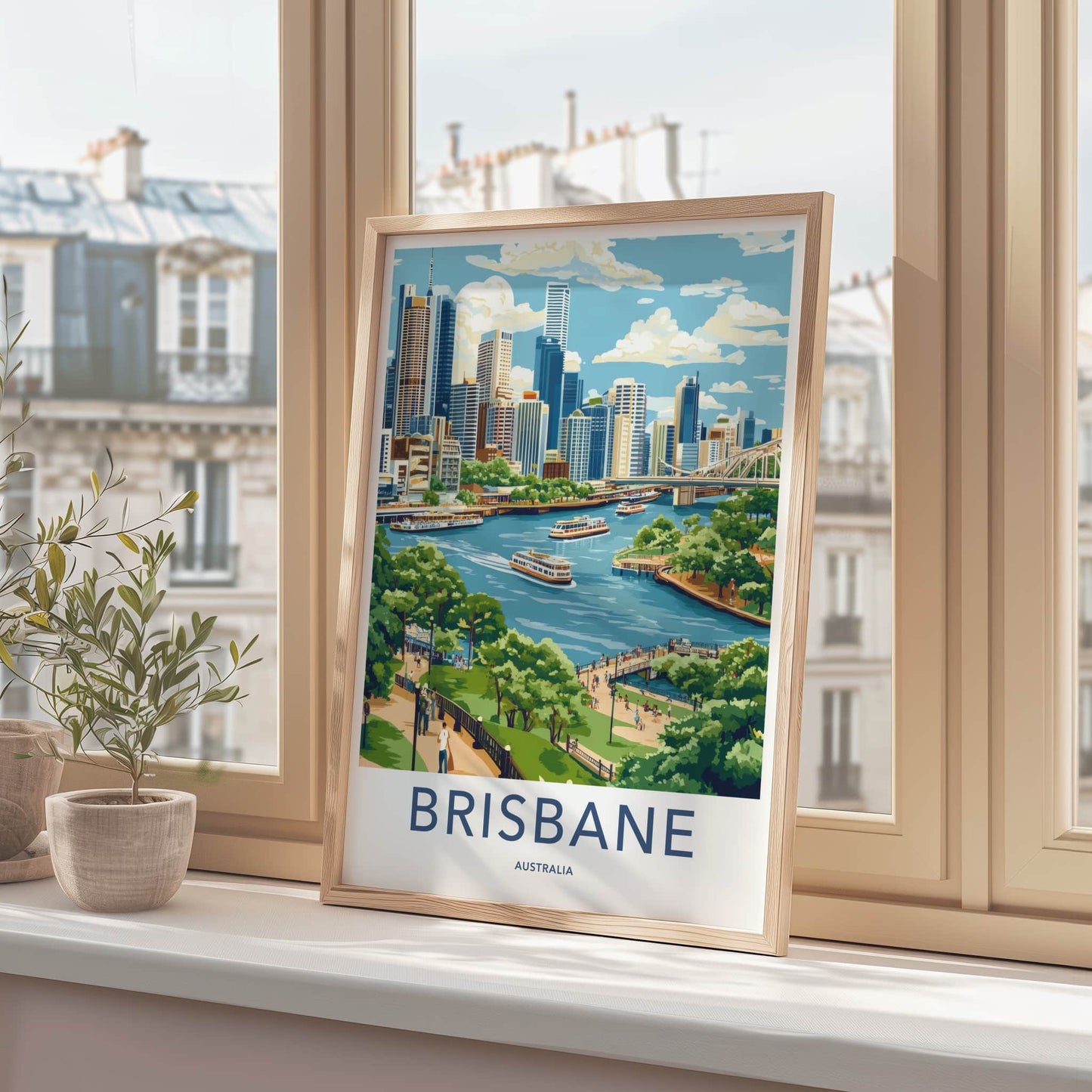 Brisbane Poster - Australia Travel Print - City River Boats Wall Decor