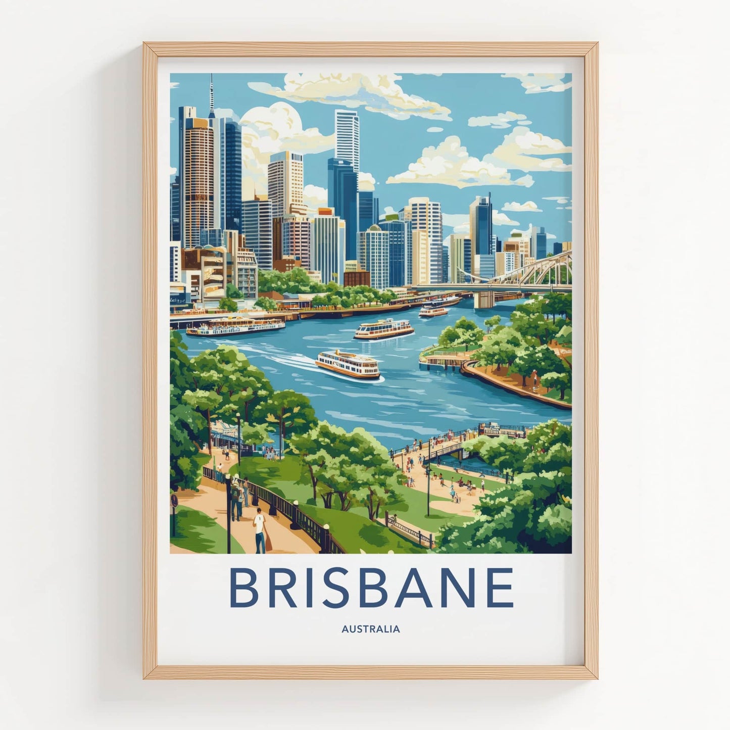 Brisbane Poster - Australia Travel Print - City River Boats Wall Decor