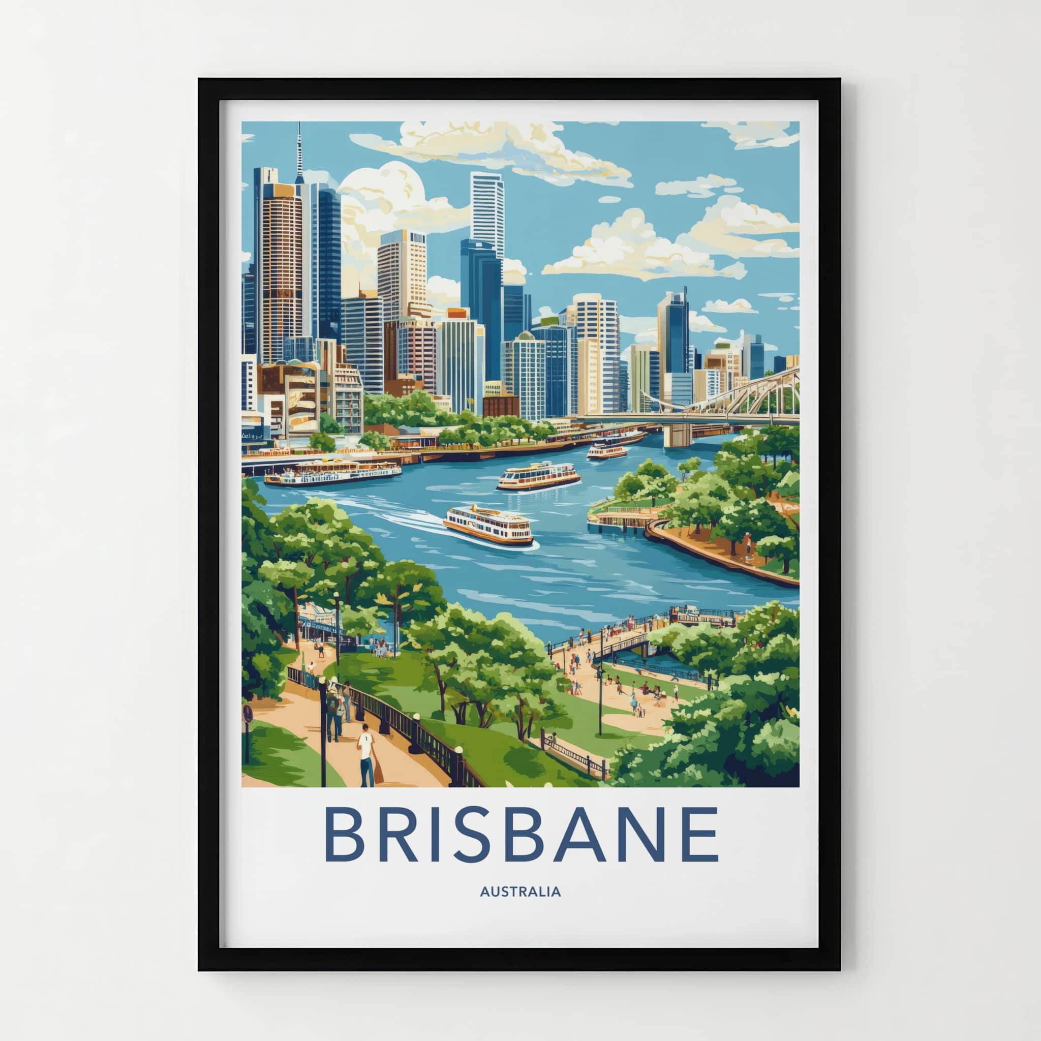 Brisbane Poster - Australia Travel Print - City River Boats Wall Decor