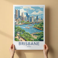 Brisbane Poster - Australia Travel Print - City River Boats Wall Decor