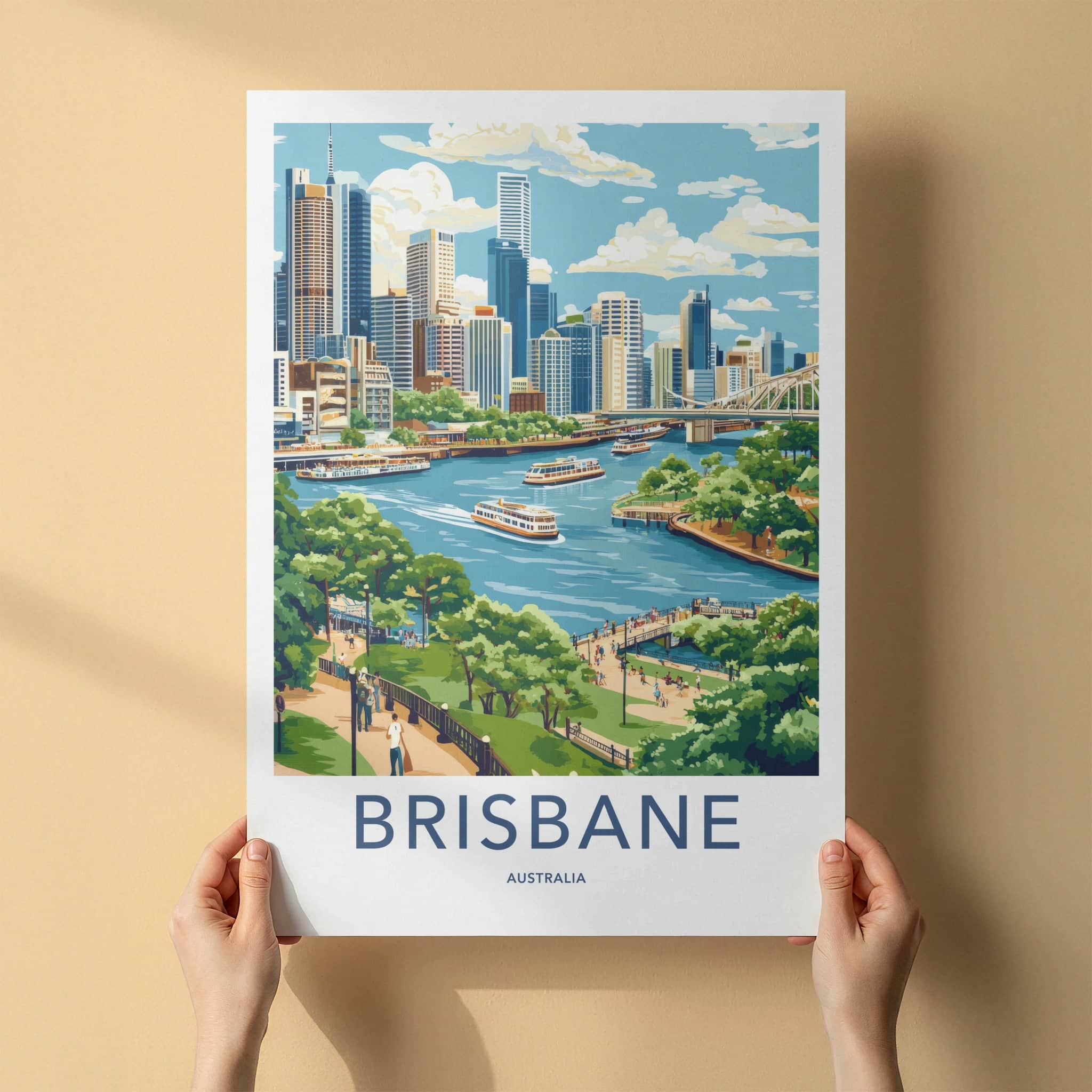 Brisbane Poster - Australia Travel Print - City River Boats Wall Decor