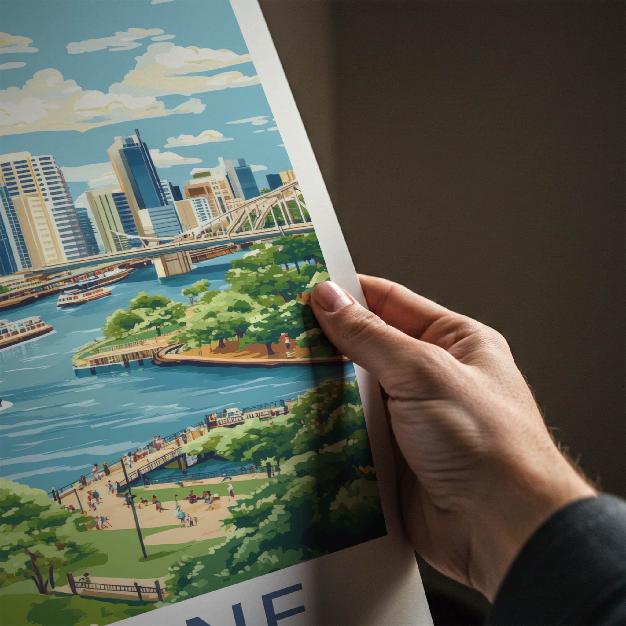 Brisbane Poster - Australia Travel Print - City River Boats Wall Decor