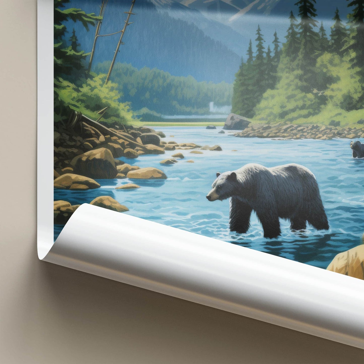 British Columbia Poster - Canada Travel Art - Bears Mountain River Home Decor