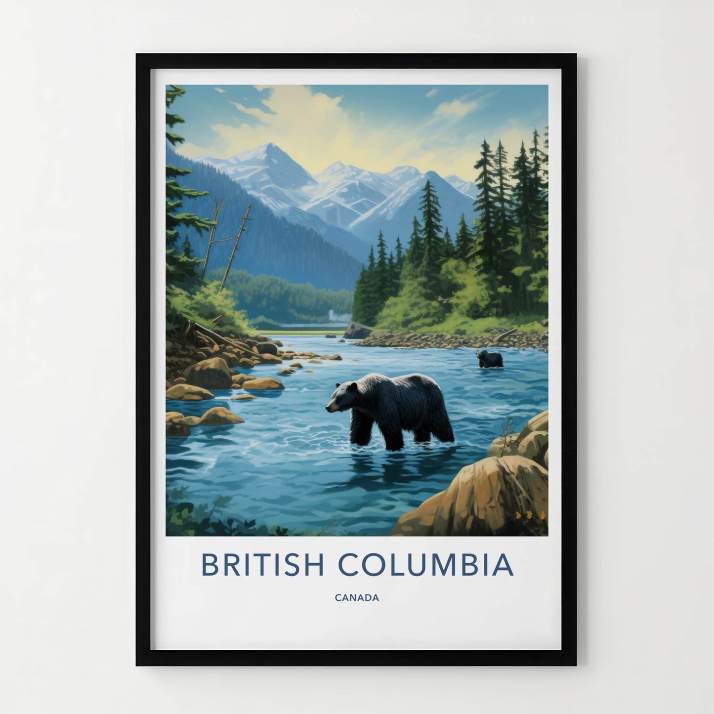 British Columbia Poster - Canada Travel Art - Bears Mountain River Home Decor