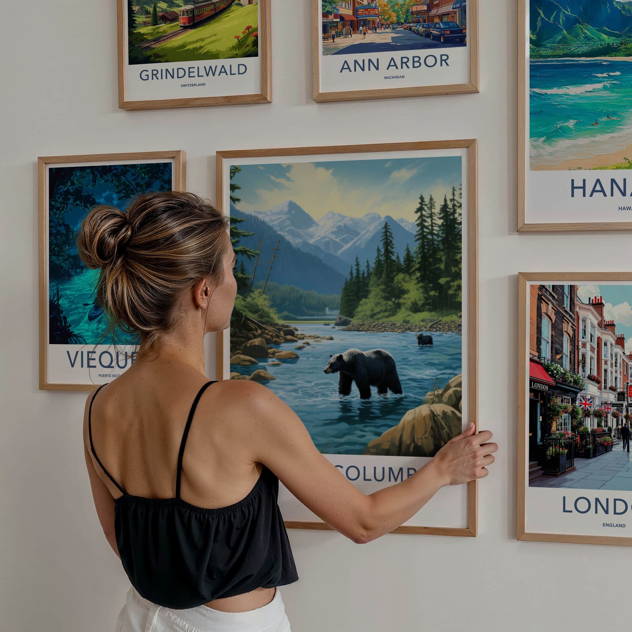 British Columbia Poster - Canada Travel Art - Bears Mountain River Home Decor