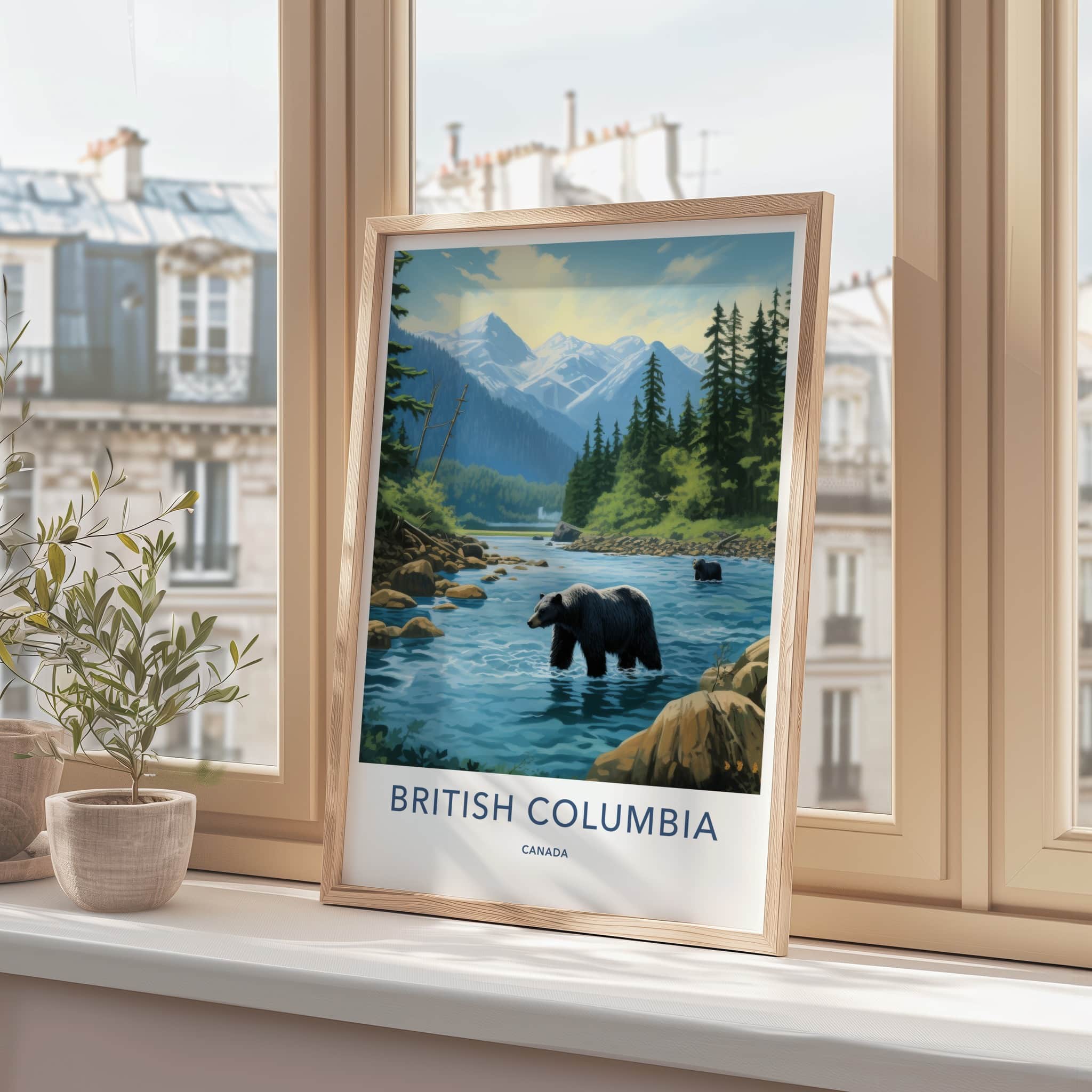 British Columbia Poster - Canada Travel Art - Bears Mountain River Home Decor
