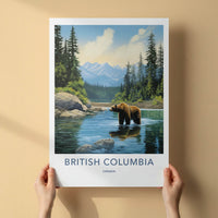 British Columbia Poster - Canada Travel Art - Grizzly Bear River Home Decor