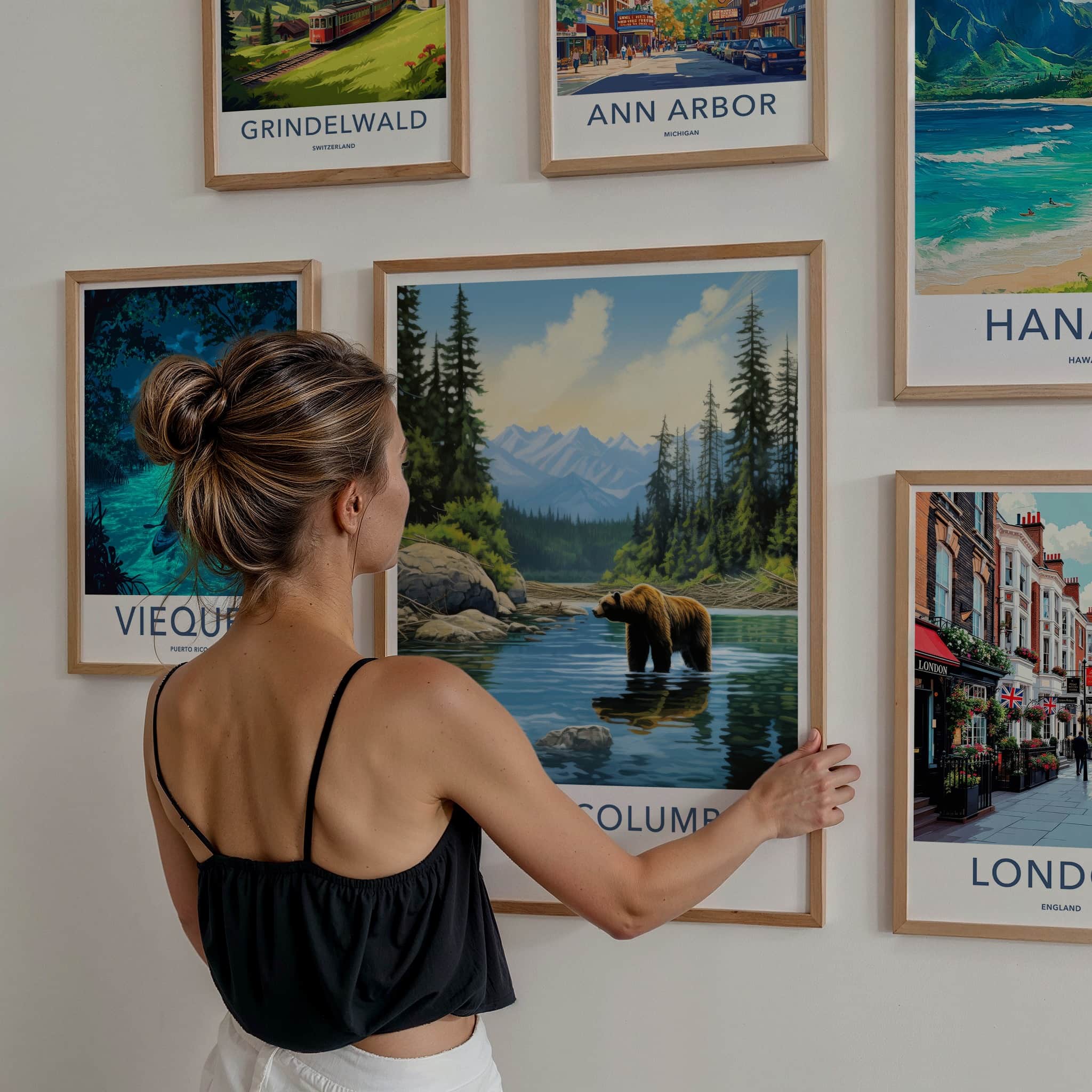 British Columbia Poster - Canada Travel Art - Grizzly Bear River Home Decor