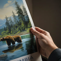 British Columbia Poster - Canada Travel Art - Grizzly Bear River Home Decor