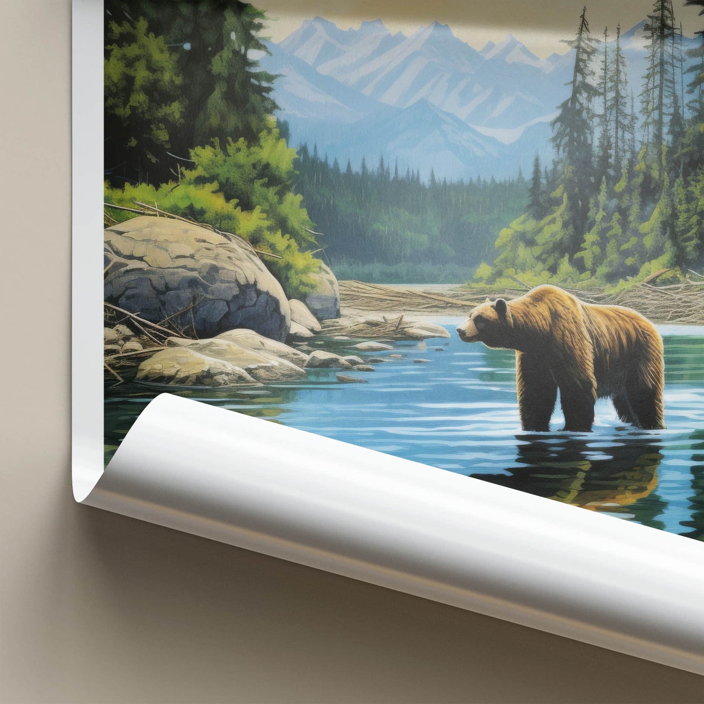 British Columbia Poster - Canada Travel Art - Grizzly Bear River Home Decor