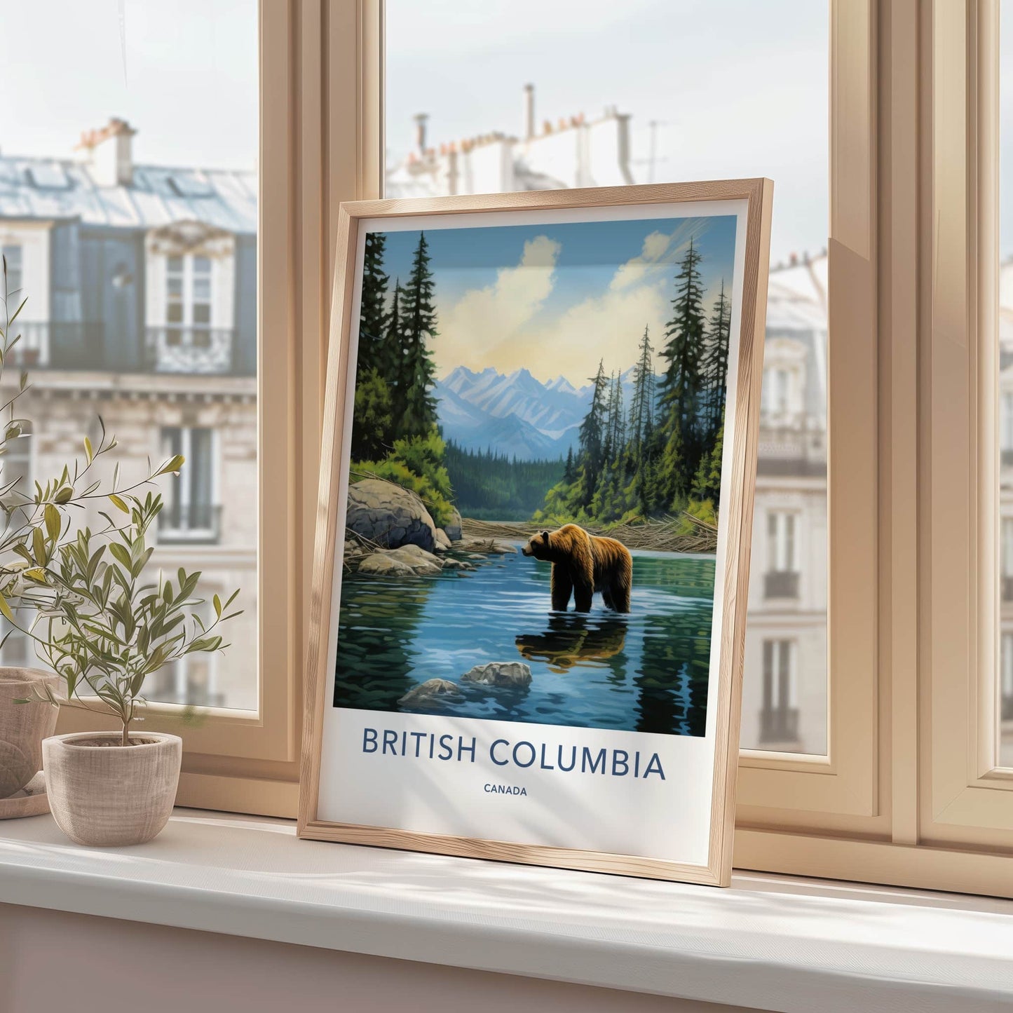 British Columbia Poster - Canada Travel Art - Grizzly Bear River Home Decor