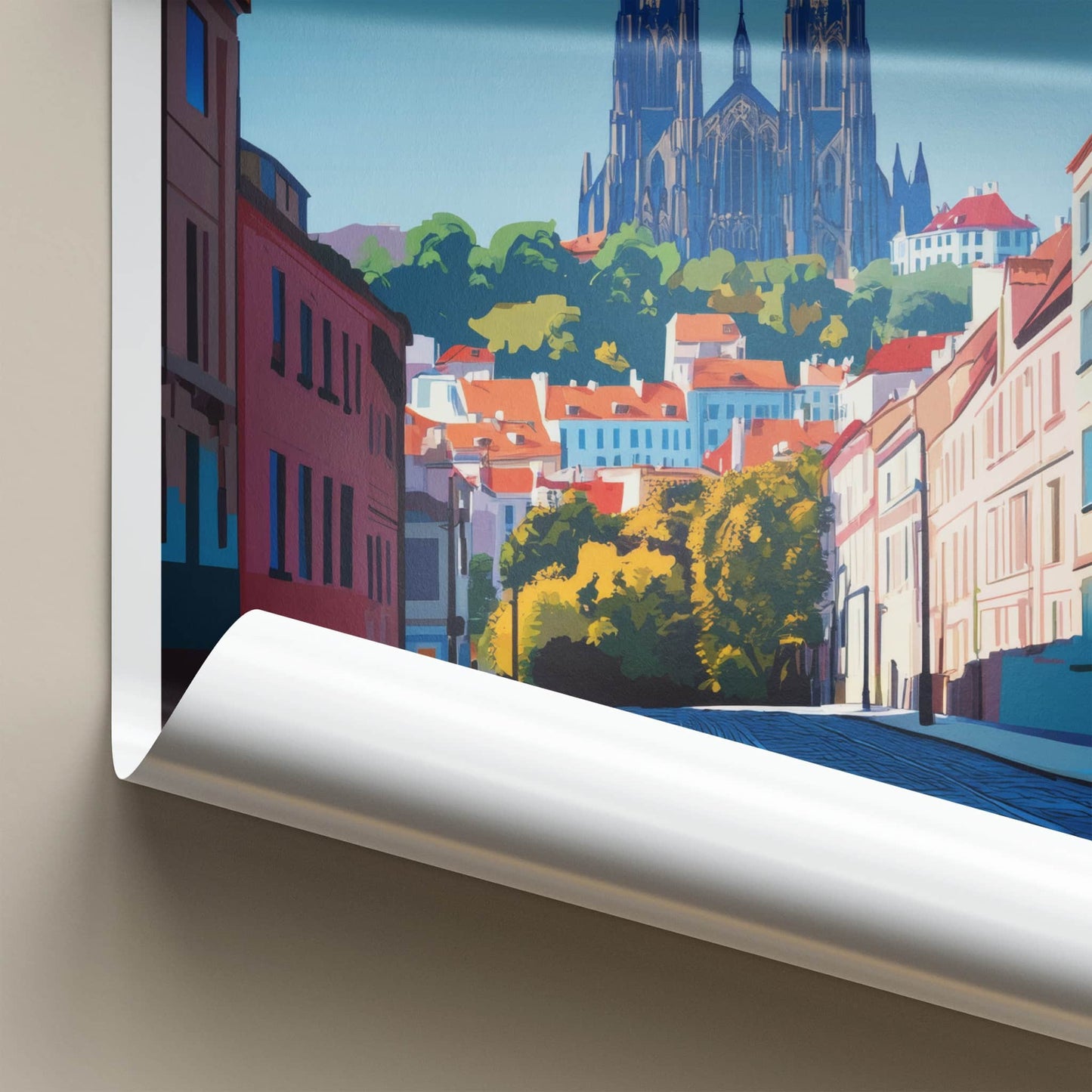 Brno Poster - Czech Republic Travel Art - Cobblestone Street Church Wall Decor